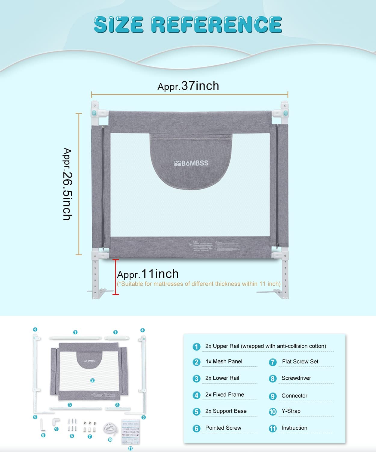 MBQMBSS 93.98 cm Bed Rail for Toddlers