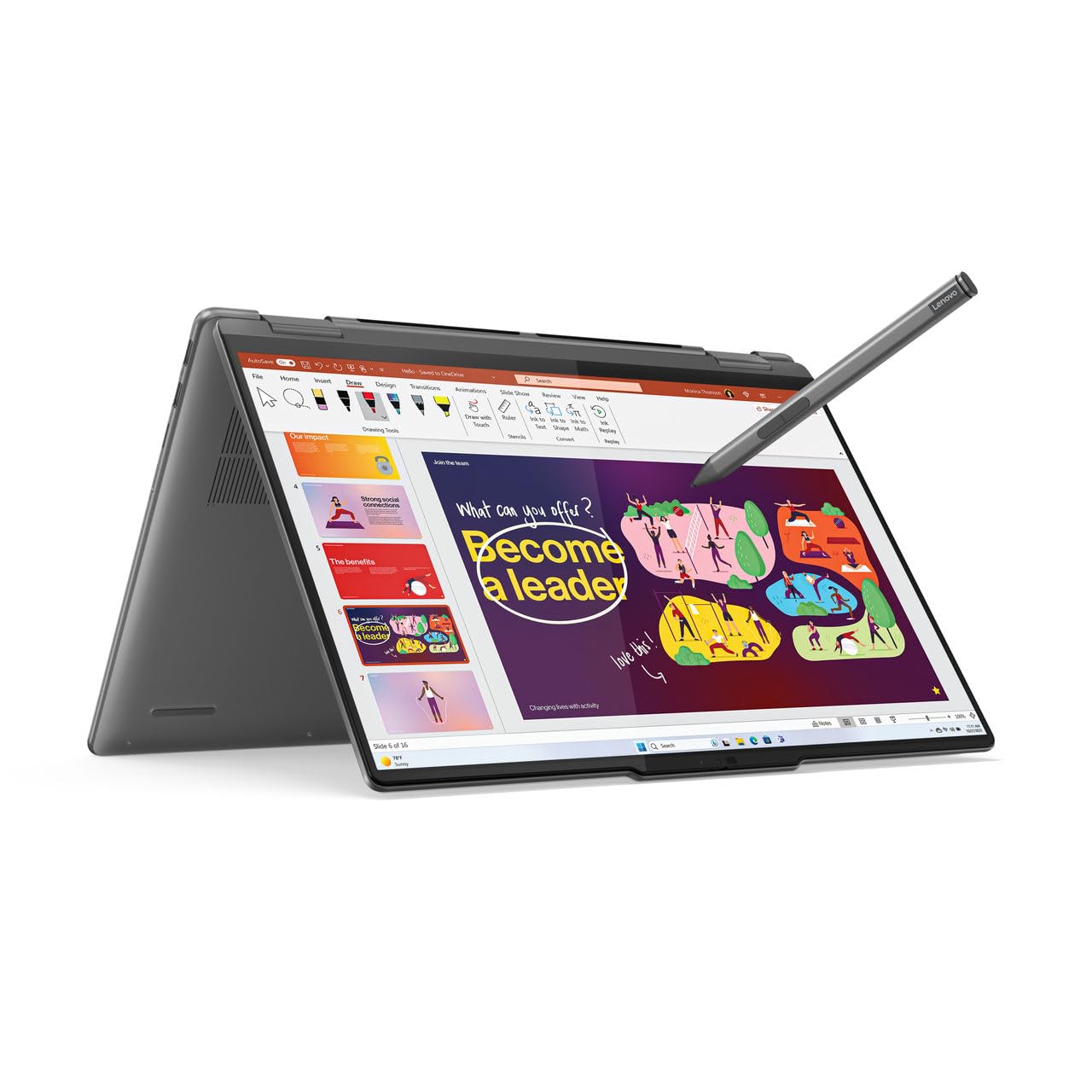 كمبيوتر محمول لينوفو يوجا 7 2 في 1 قابل للتحويل، شاشة لمس OLED مقاس 14 بوصة، معالج Intel U7-155H، ذاكرة وصول عشوائي (RAM) سعة 16 جيجابايت، قرص SSD سعة 1 تيرابايت، بطاقة رسومات Intel® Arc™ مدمجة، نظام تشغيل Windows 11، لون رمادي عاصف