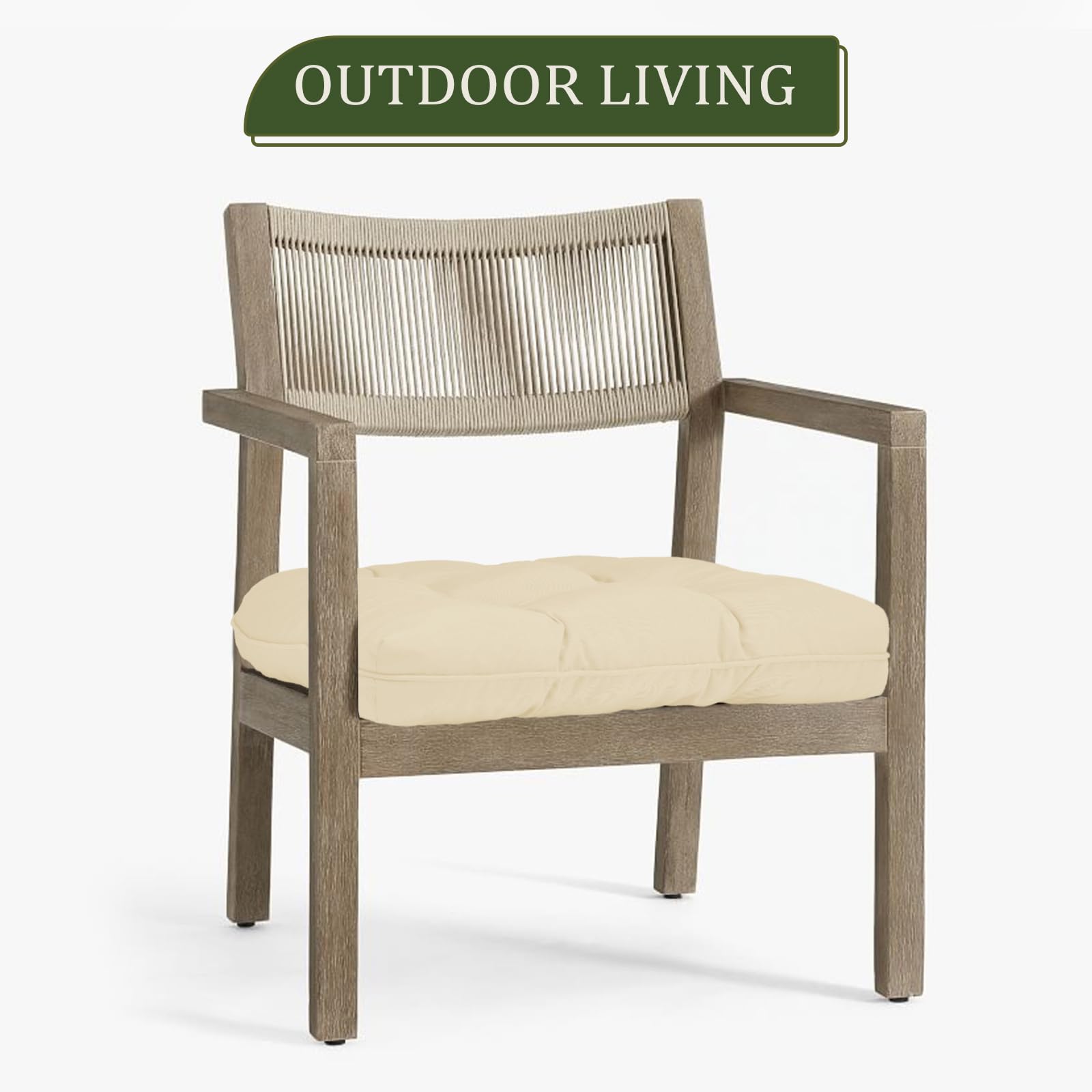 LOVTEX Indoor/Outdoor Tufted Seat Cushions for Patio Furniture 1 ONLY , 50x50 CM in Beige Outdoor Chair Cushions - Overstuffed Patio Furniture Cushions for Wicker Chair with Round Corner WITHOUT TIES