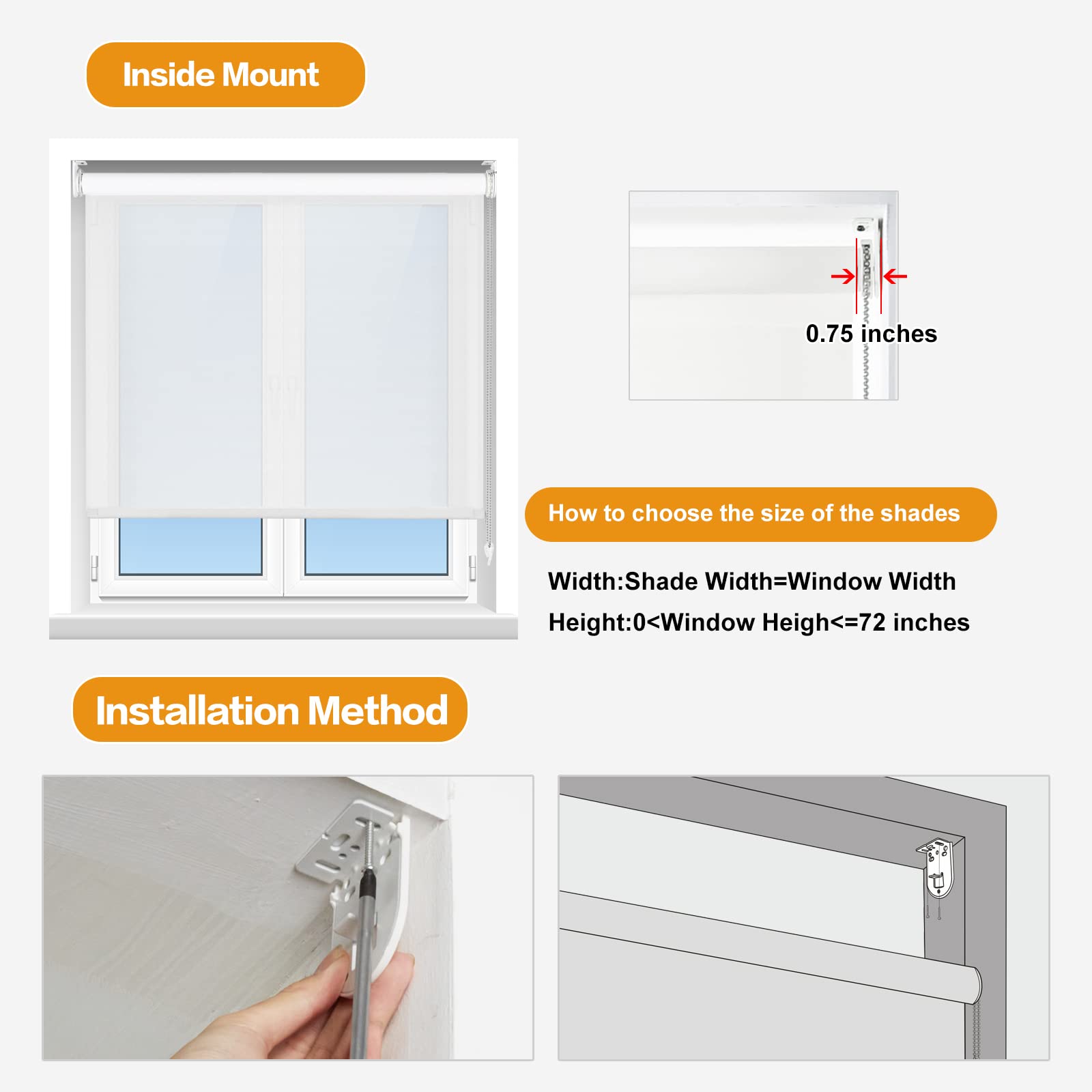 Persilux Light Filtering Roller Shades and Blinds for Windows (Off White)