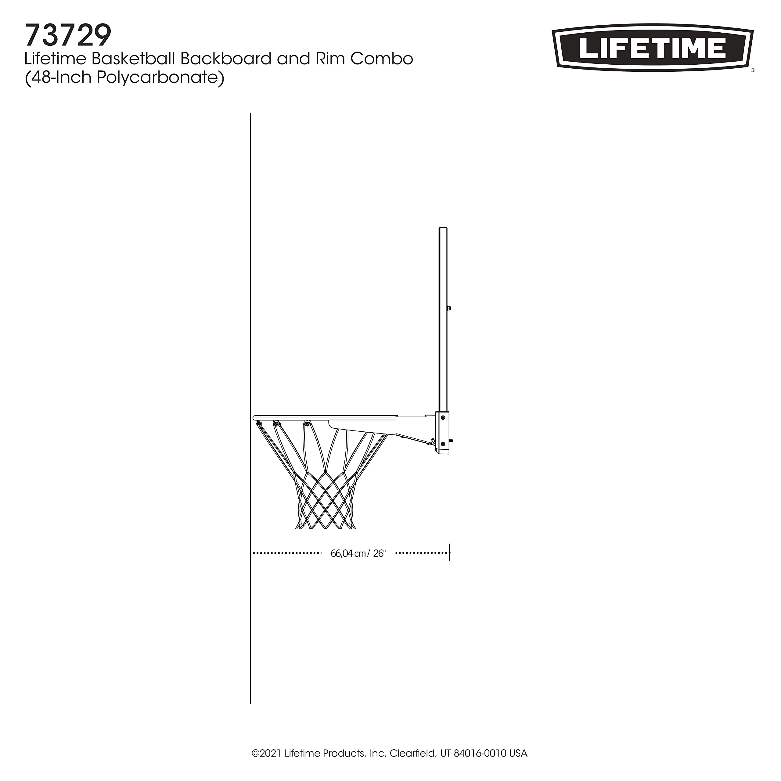 Lifetime 73729 48 in. Shatter Proof Backboard Rim Combo, Orange/white, One Size