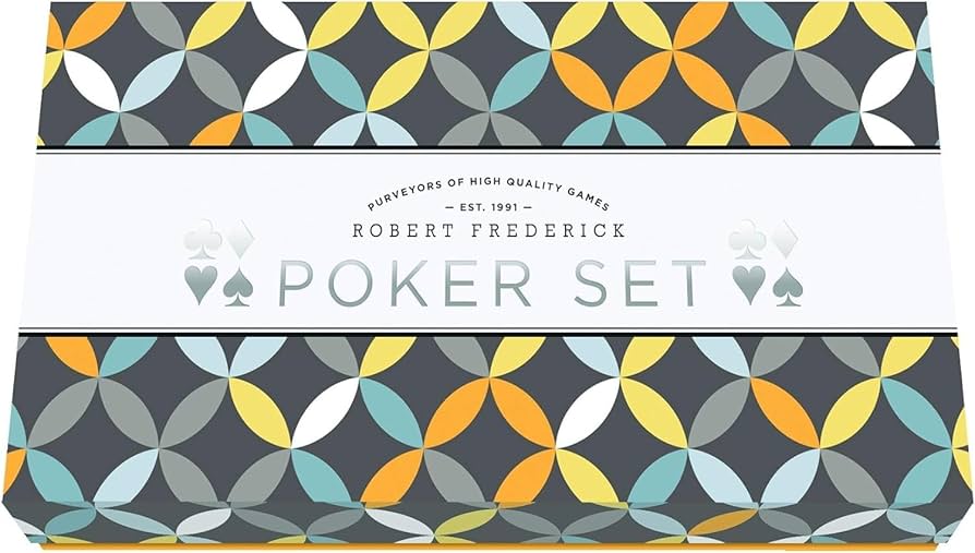 1 Set of Cards, 80 Poker Chips & Dealer Button, in Patterned Box