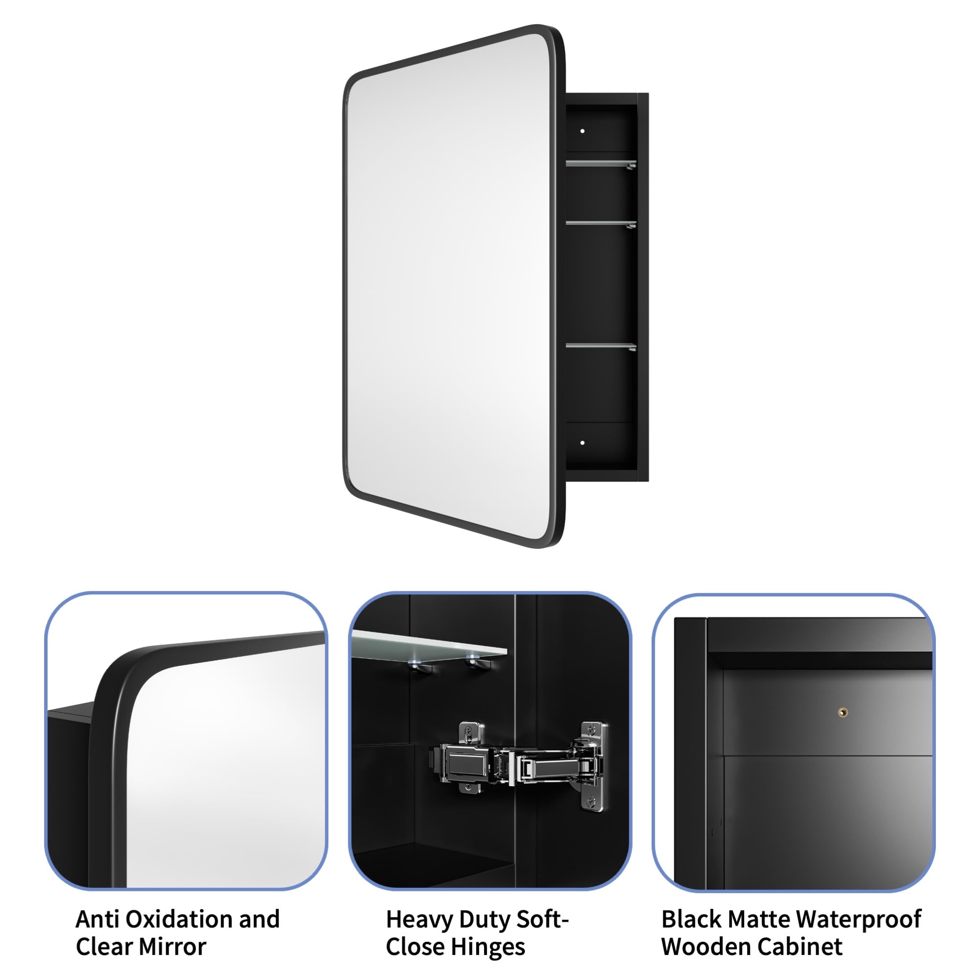 AGDULL Vintage-Style Bathroom Wood Wall Cabinet with Black Metal Frame, Black, 51 x 76 cm