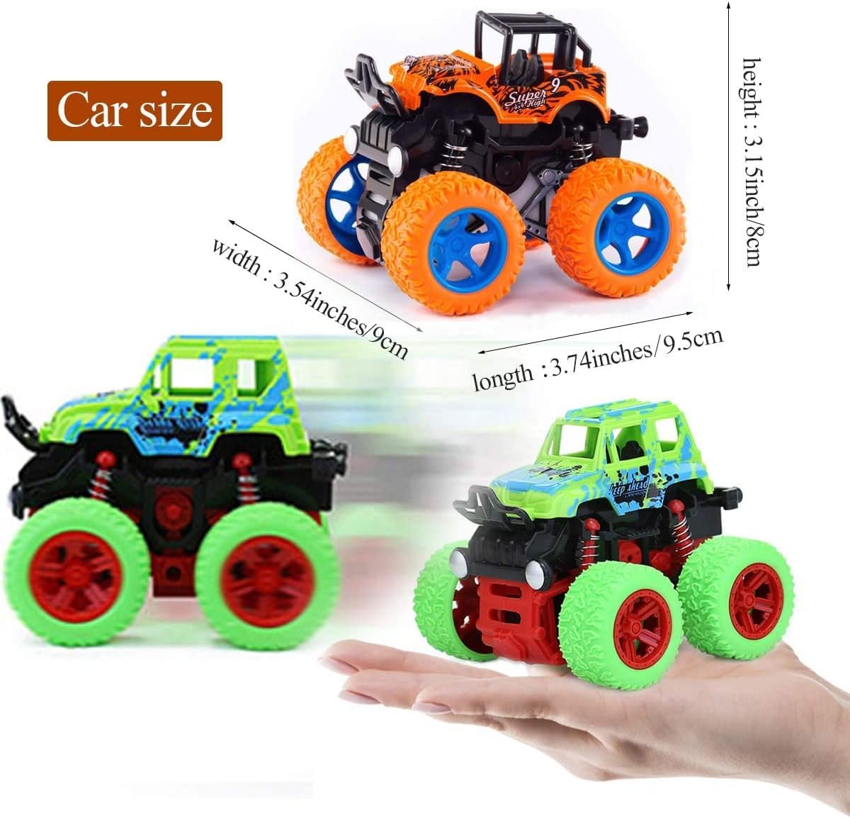 Monster Truck Toys - Inertia Car Educational Toy Cars, Friction Powered Toy Cars Push and Go Vehicles for Kids Best Gift for Boys Girls Age 3 and Above (4 CAR SET)