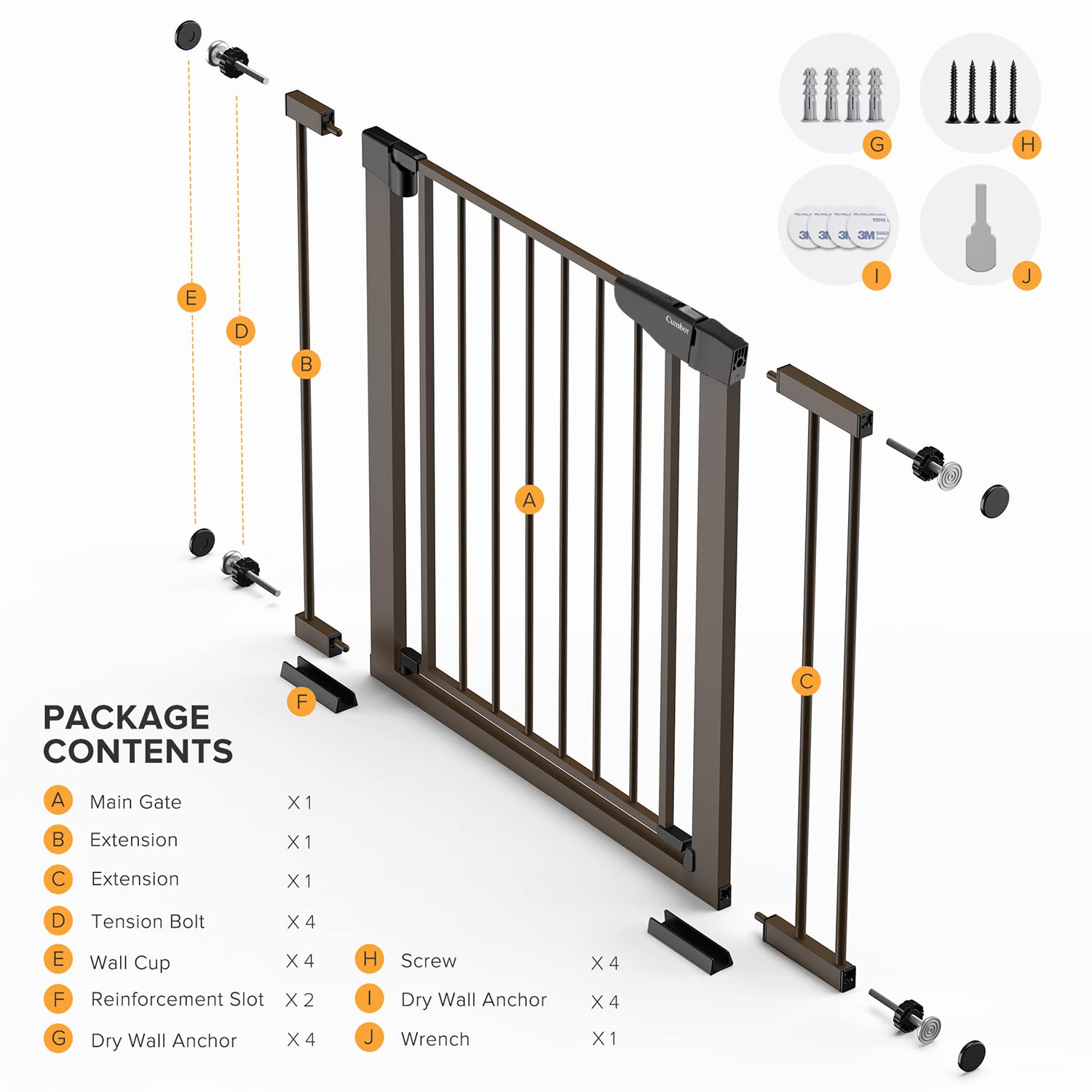 Cumbor 75-103 cm Baby Gate for Stairs, Mom's Choice Awards(Brown)