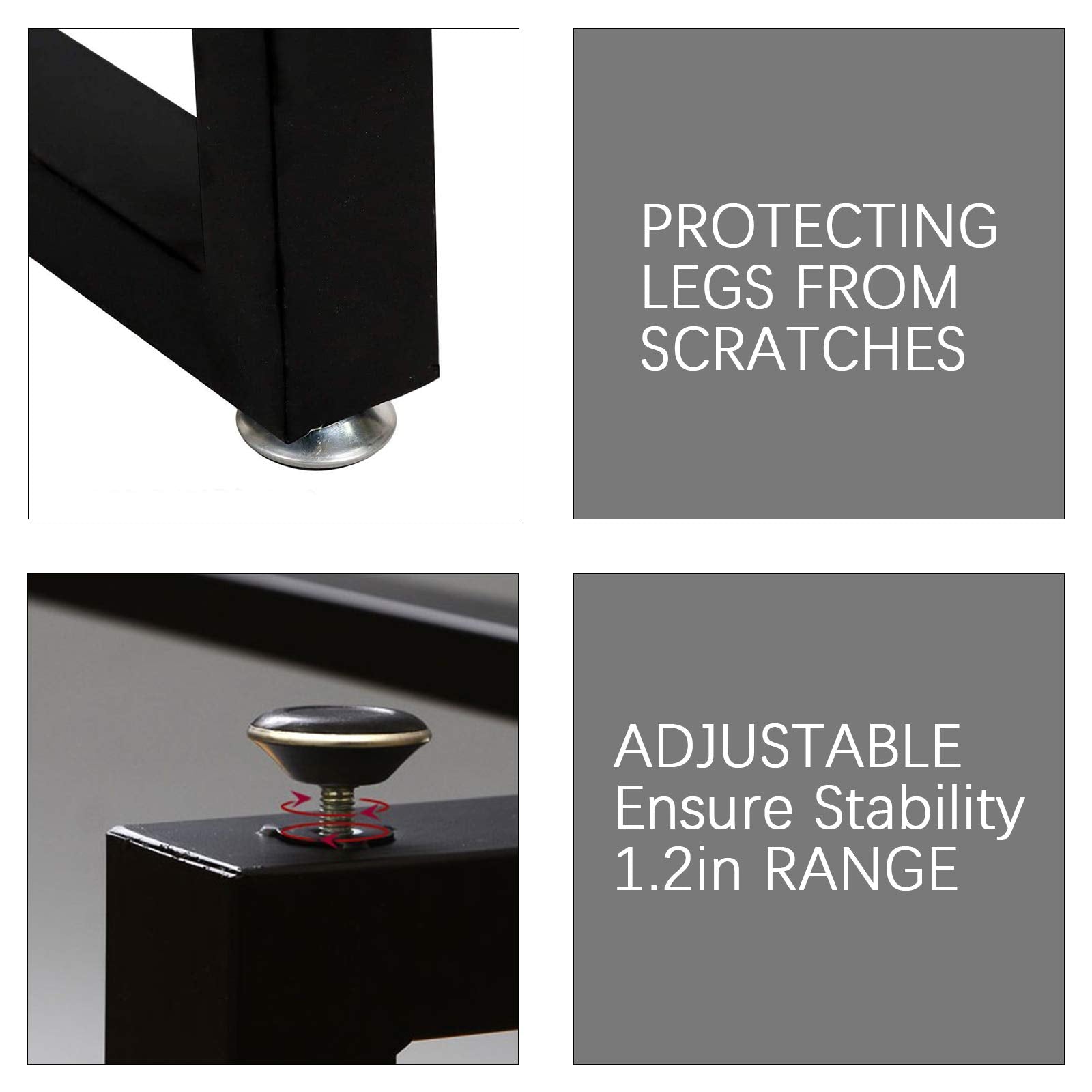 Metal Table Legs 40 cm Height x 45 cm Wide with Adjustable Protector Feet (Bear Up to 360 kg), Black, Set of 2