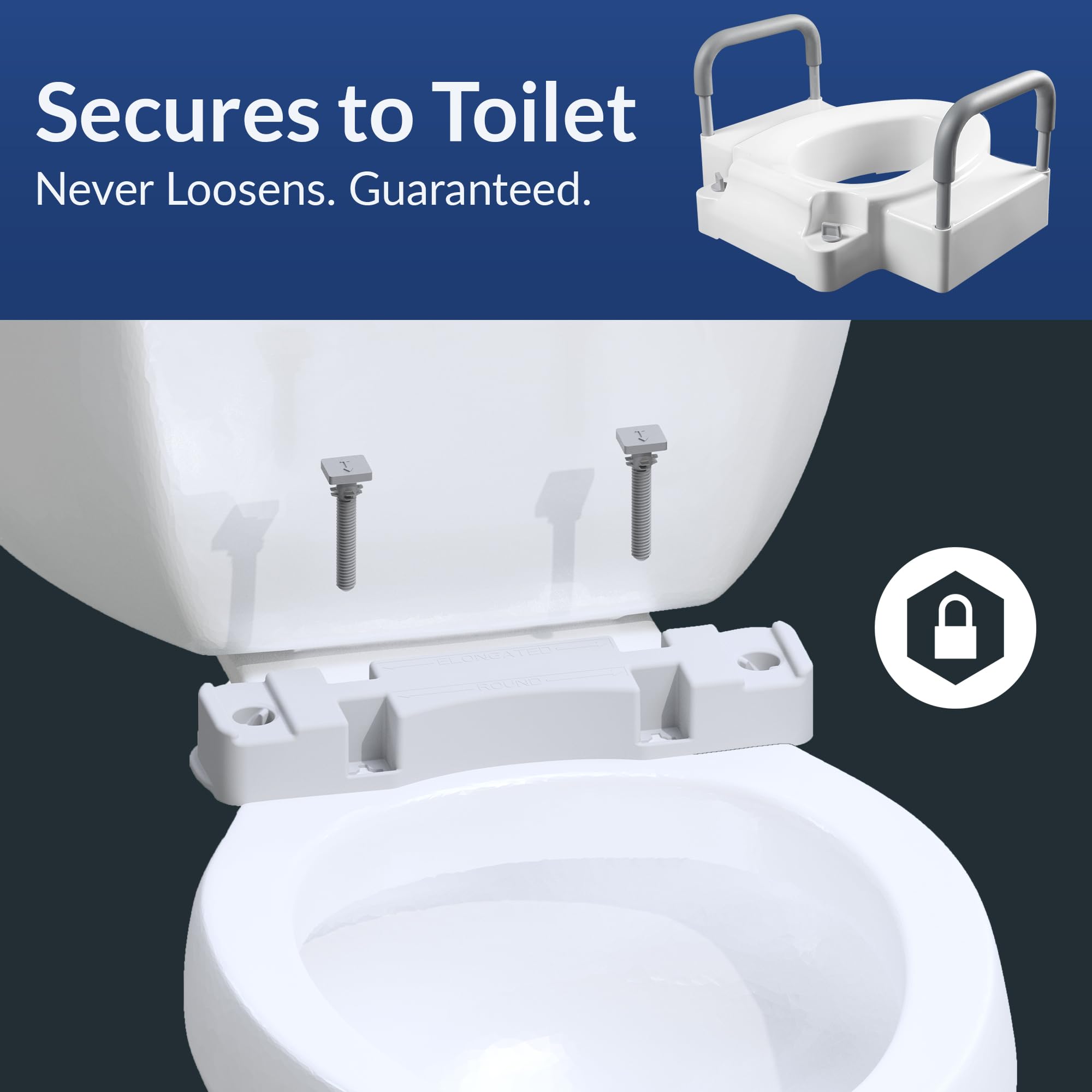 Bemis Rise Toilet Seat with Dual Lock and Security Arms