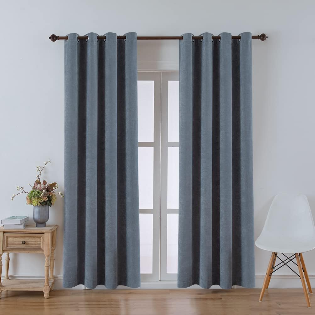 ستائر ELKCA المخملية مزدوجة الجوانب لغرفة المعيشة، رمادية، عرض 132.08 سم × 213.36 سم، لوحتان