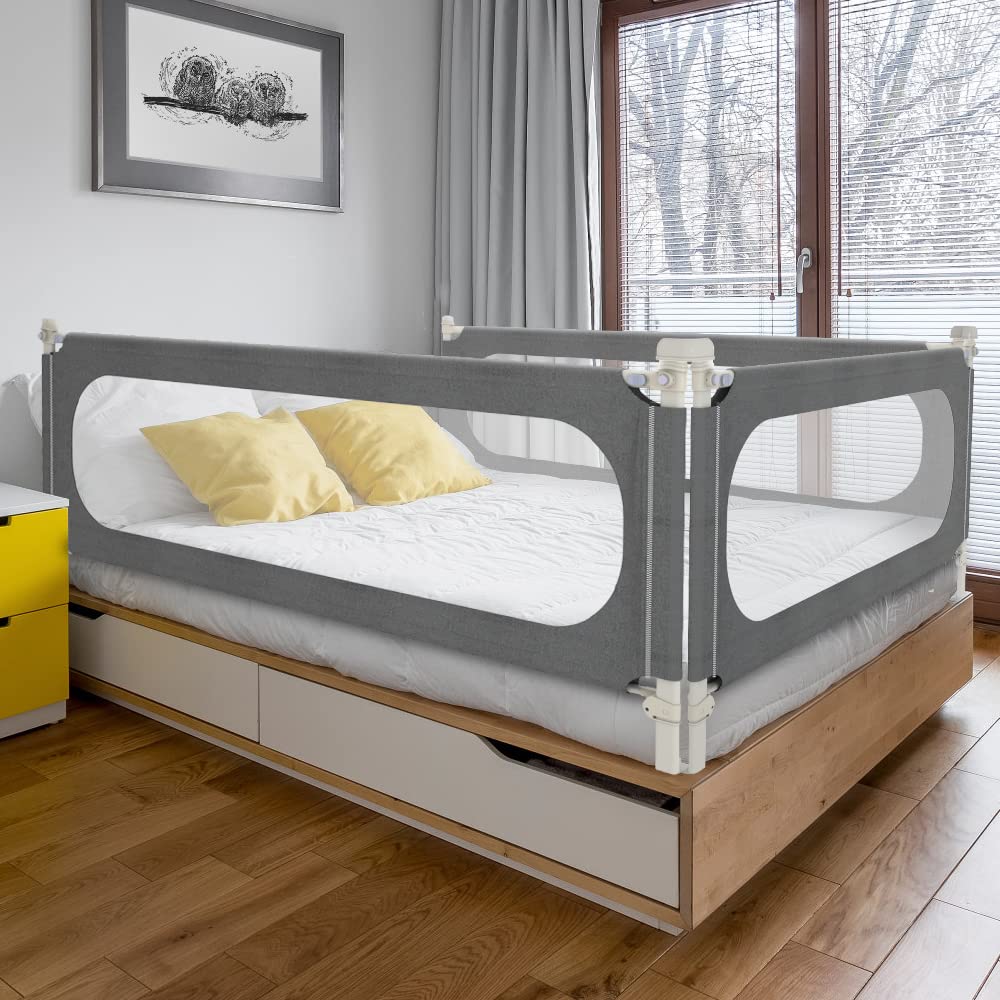 SKY-TOUCH Bed Rail for Toddlers 2m, Baby Bed Rail Guard Infants Safety Bed Guardrail Adjustable Height, Upgraded seamless reinforced safety fence protector baby crib rail guardrail (1 Side, 2m)