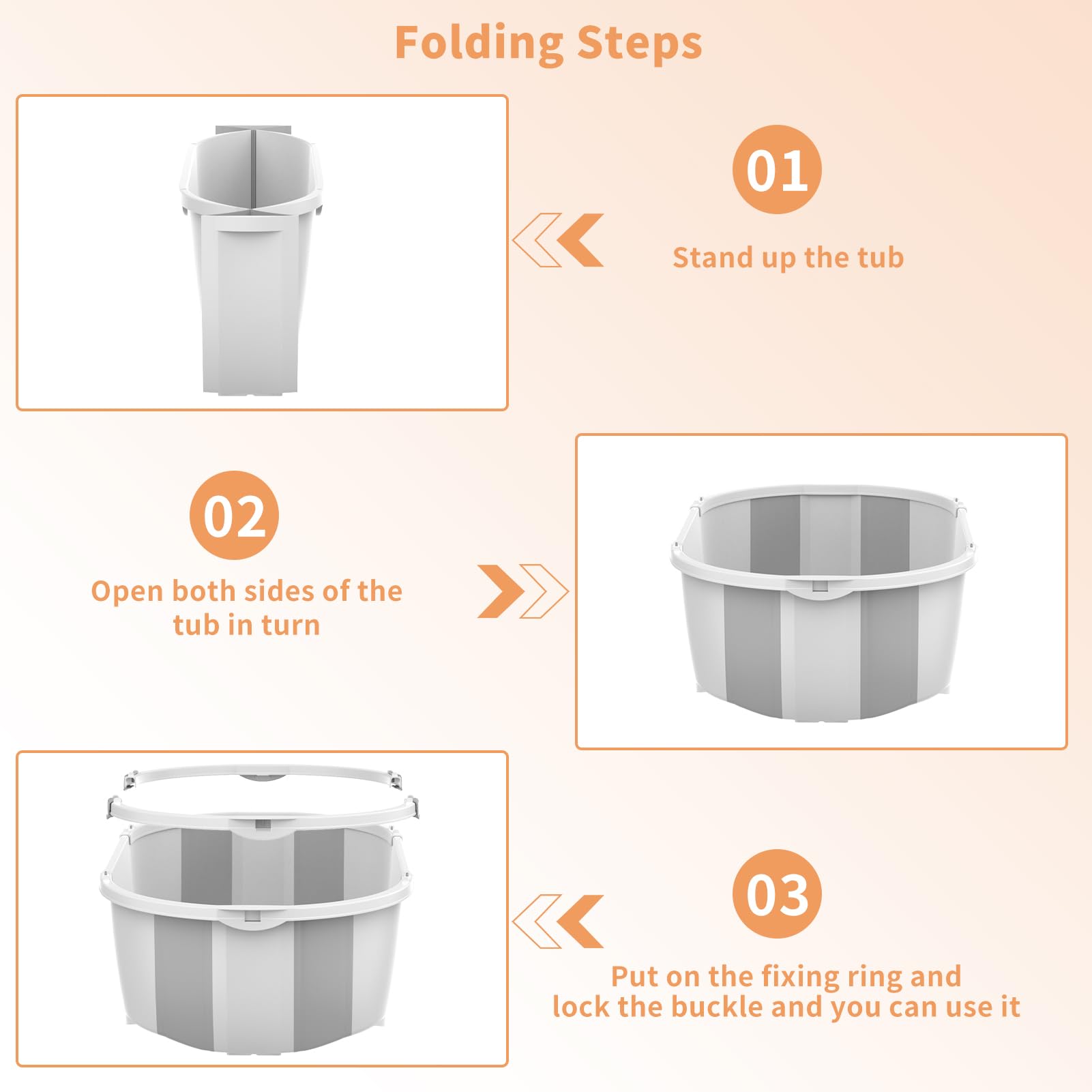 حوض استحمام قابل للطي للأطفال مع مقياس حرارة ومخرج تصريف، مناسب للأطفال من عمر 0 إلى 5 سنوات وحتى الأطفال الصغار (رمادي)
