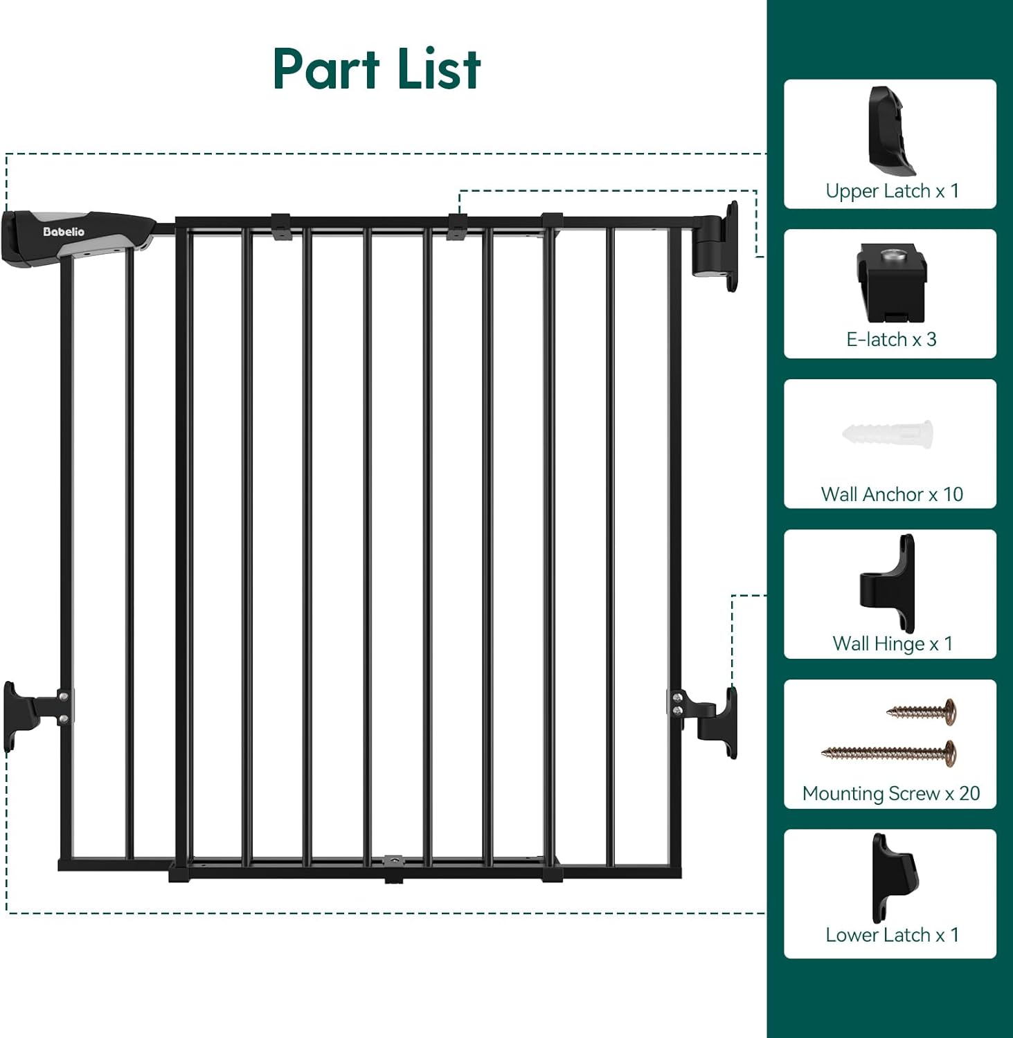 Babelio 66x109 cm No Bottom Bar Baby Gate for Babies, Elders and Pets(Black)