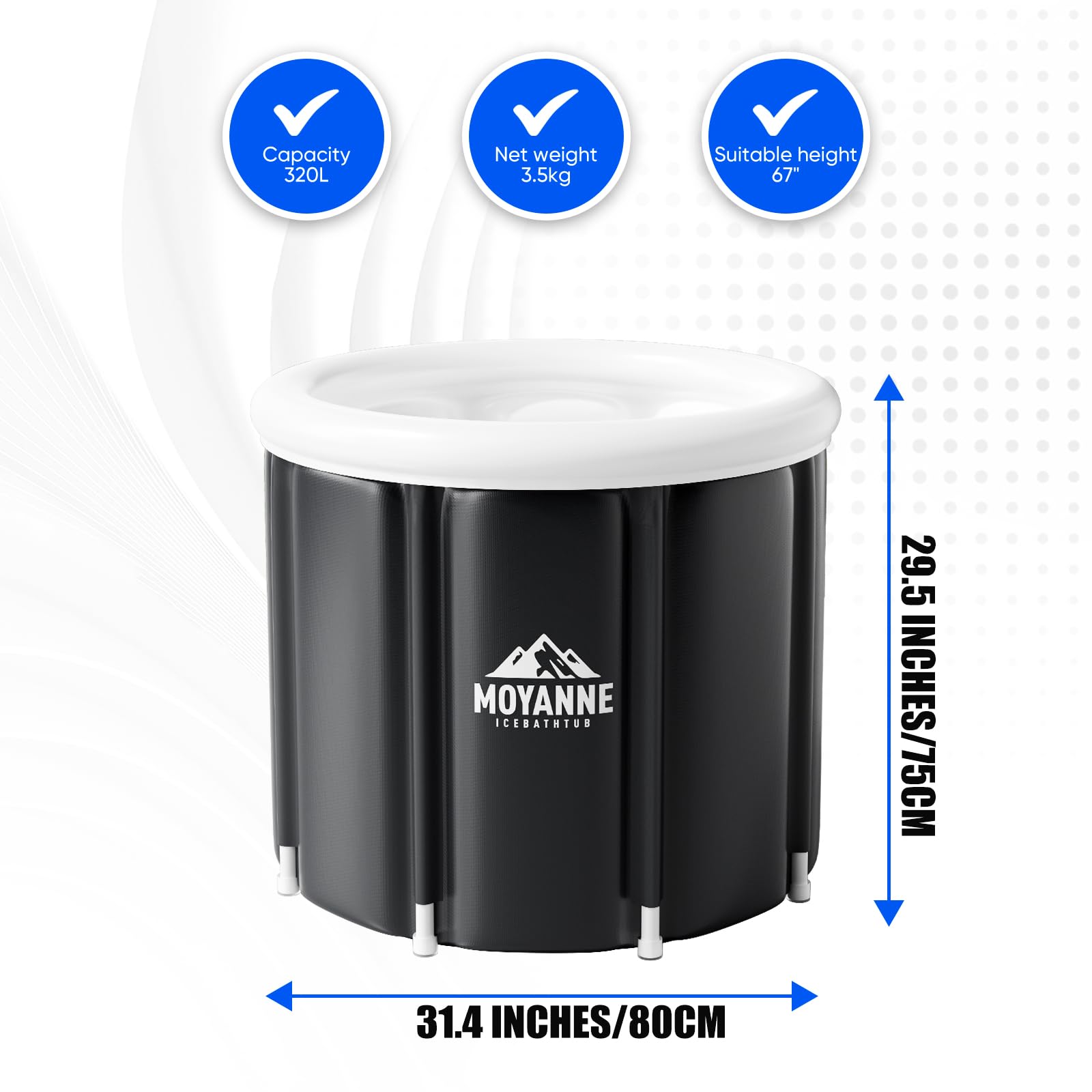 Moyanne Large Ice Bathtub for Athletes, Portable Multilayer Portable Ice Tray for Recovery and Cold Water Therapy, Cold Diving Tub for Outdoor, Ice Baths at Home (Black)