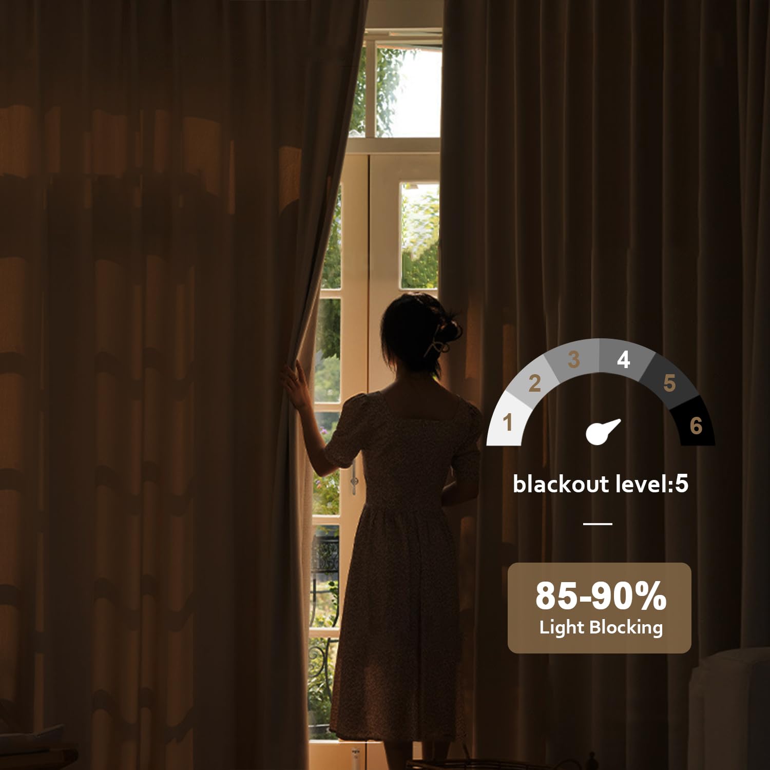 ستائر LIYAXUN مع خطافات لنظام المسار، ستائر مطوية مضغوطة من الكتان الصناعي معتمة بنسبة 70%