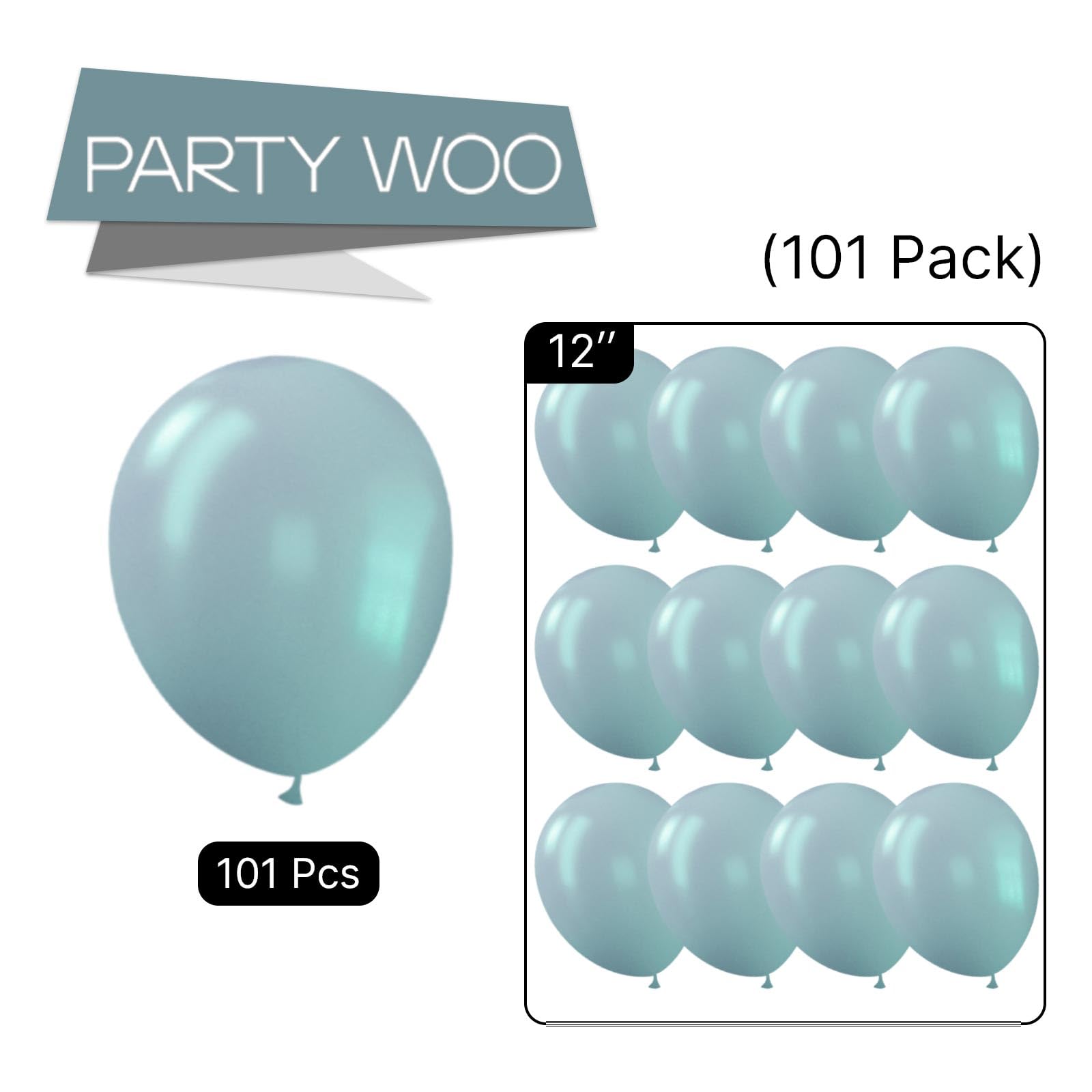 PartyWoo Pale Aqua Balloons, 105 pcs 12 Inch Boho Blue Balloons, Pale Blue Balloons for Balloon Garland or Balloon Arch as Party Decorations, Birthday Decorations, Baby Shower Decorations, Blue-F28
