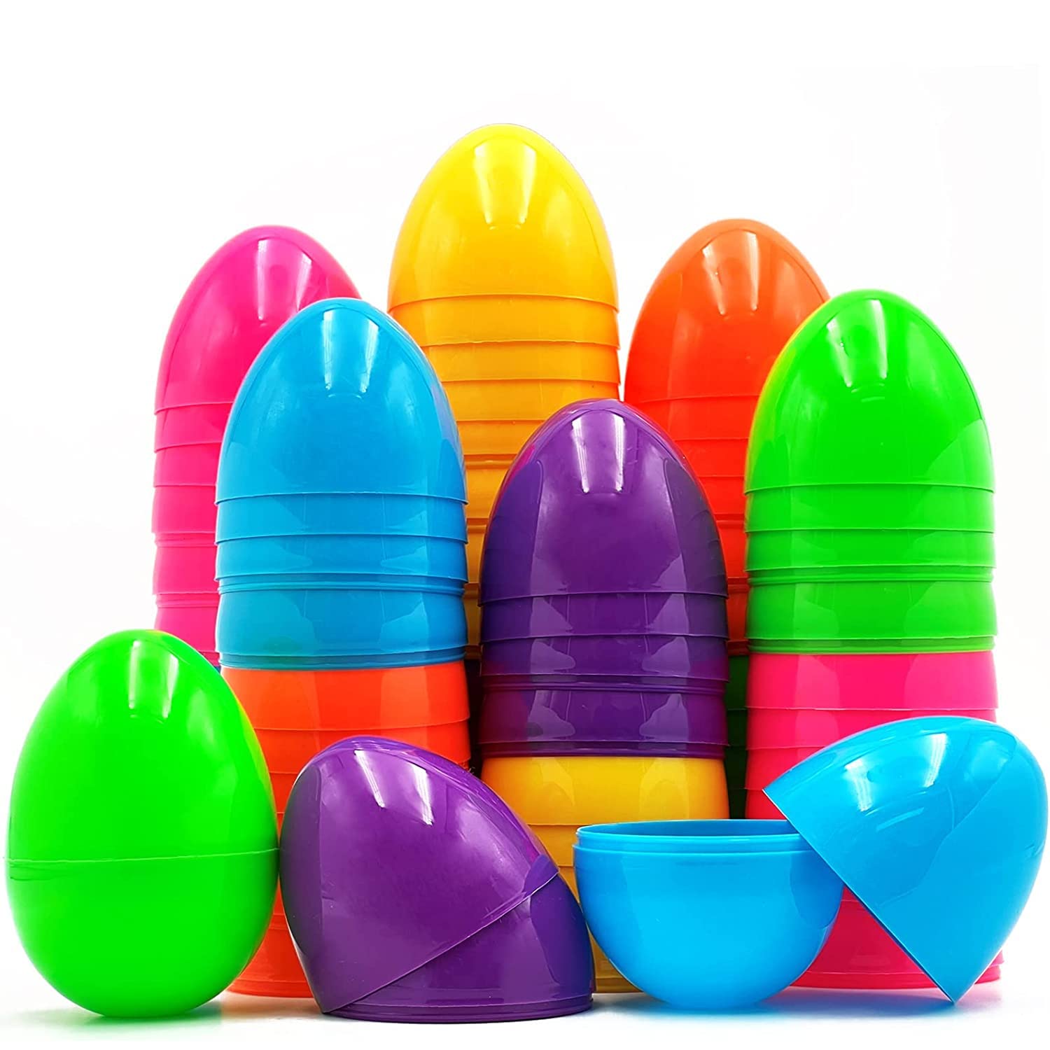 JZS 25pcs Eggs, 2.4 Inch Plastic Eggs Fillable Candy Party Themed Gift Fillers Decoration Classroom Reward Gifts