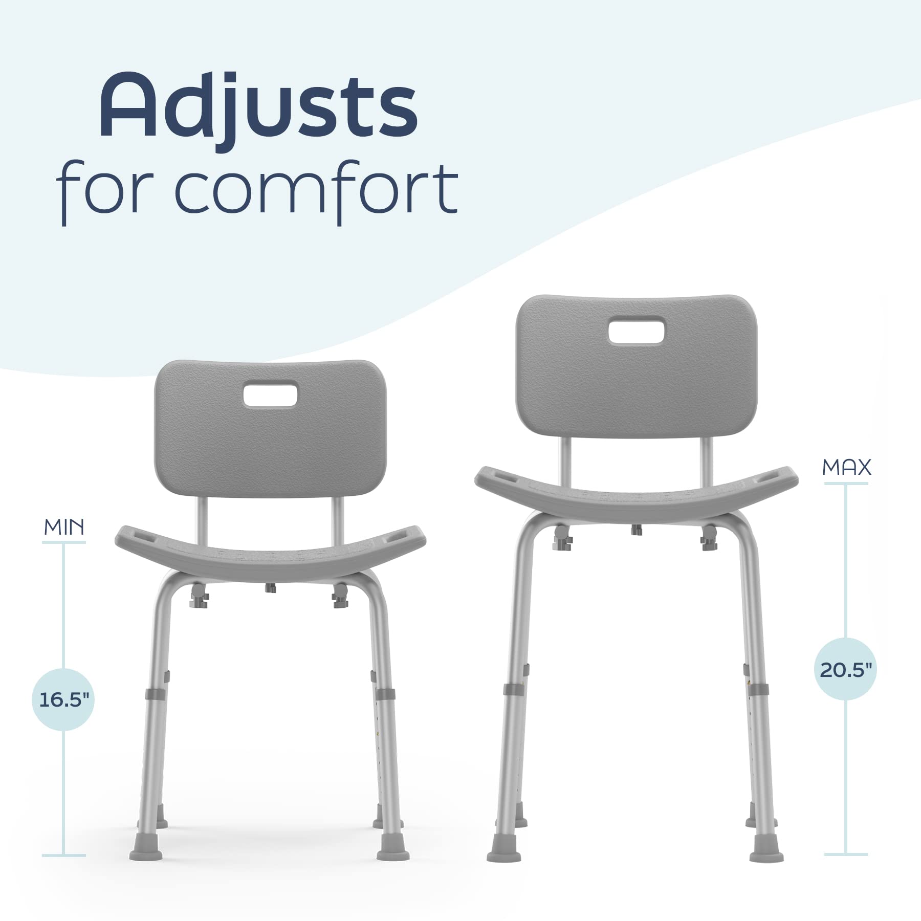 كرسي استحمام ميدلاين مع مسند، كرسي استحمام لكبار السن، أرجل قابلة لتعديل الارتفاع، تركيب بدون أدوات، مقعد استحمام مع أقدام مزودة بأكواب شفط، رمادي