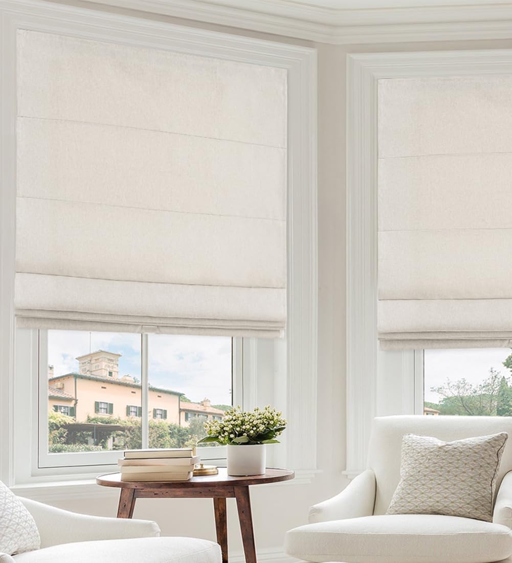 SHECUTE Roman Shades for Windows Cordless, (Beige, (W) 86 cm x (L) 162 cm)