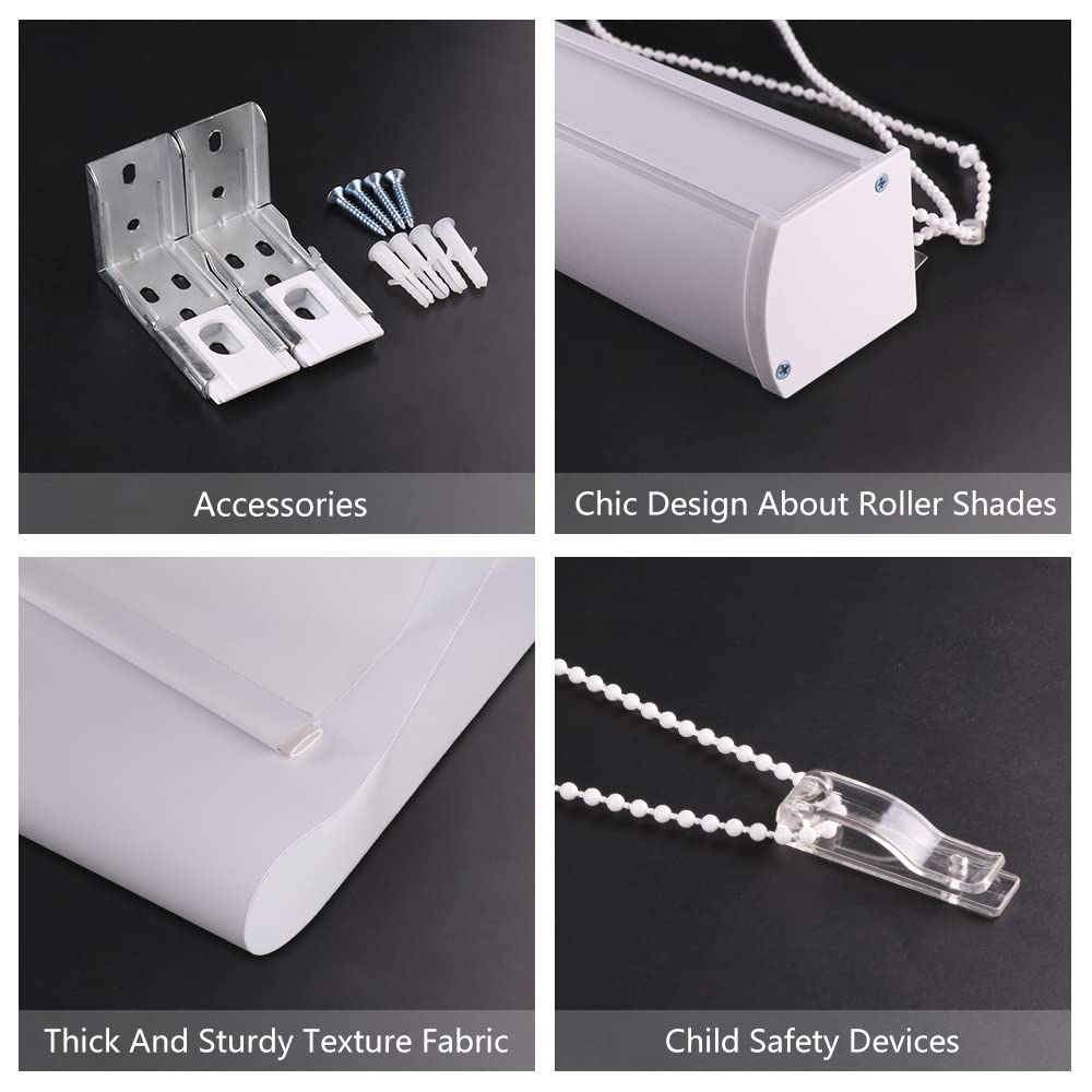 ستائر دوارة معتمة من KCO للنوافذ مع غطاء للسقف، عرض 93.98 سم × طول 182.88 سم، لون أبيض