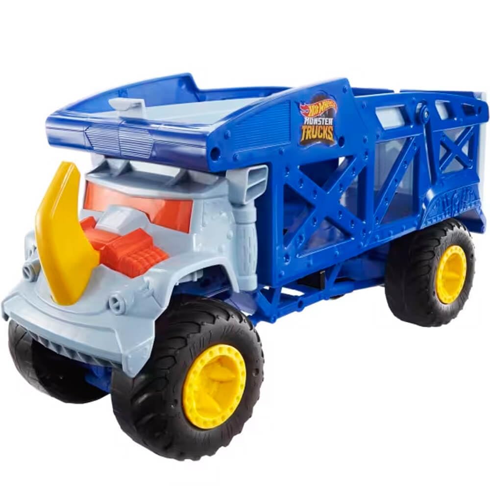 Hot Wheels Monster Trucks Monster Mover Rhino, Toy Car Hauler, Holds 12 1:64 Scale Monster Trucks or 32 Hot Wheels, with Ramp Launch, Gift for Kids 3 Years & Up, Multi