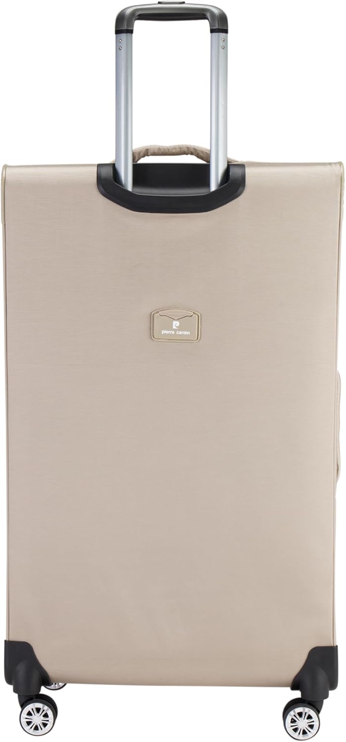 Pierre Cardin Softside Luggage Set of 3 Extra Large Size, Premium and Lightweight Fabric Material Suitcase, ANTI Theft Double Zipper, Expandable, 4 Double Wheels (Beige)