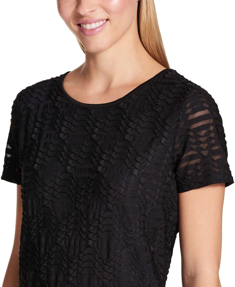 SIZE: M - Calvin Klein Women's Stretch Textured Shirt (Black, Medium)