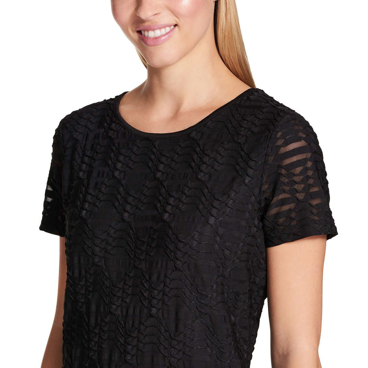 SIZE: M - Calvin Klein Women's Stretch Textured Shirt (Black, Medium)