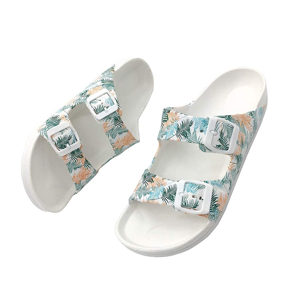 SIZE: 38 - FUNKYMONKEY Women's Comfort Slides Double Buckle Adjustable EVA Flat Sandals