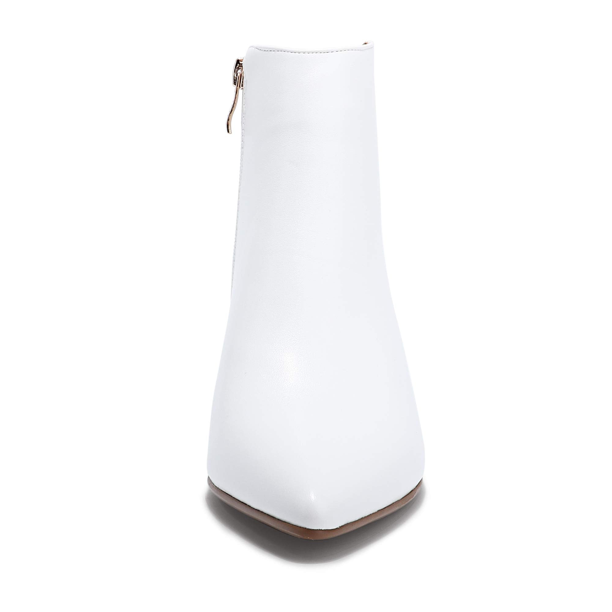 IDIFU Women Booties Low Kitten Heel Ankle Boots Pointed Toe Short Boots Dress Sexy Shoes(White Pu)