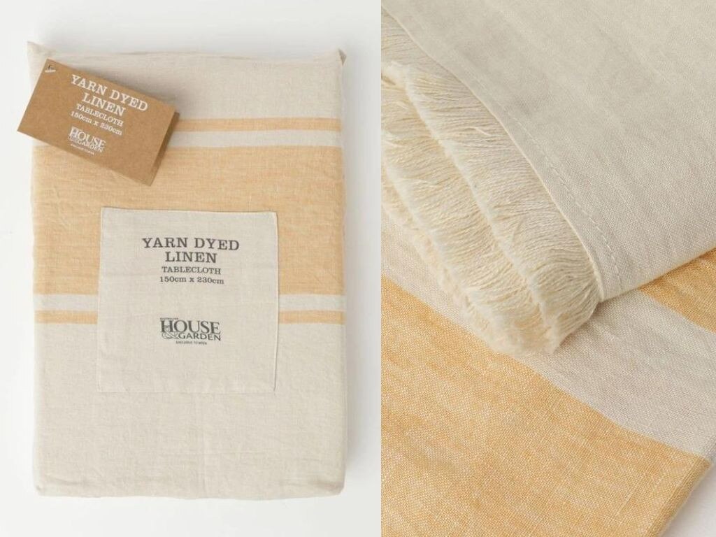 Yarn Dyed Linen Tablecloth - Yellow/Oatmeal Stripe - 150cm x 230cm