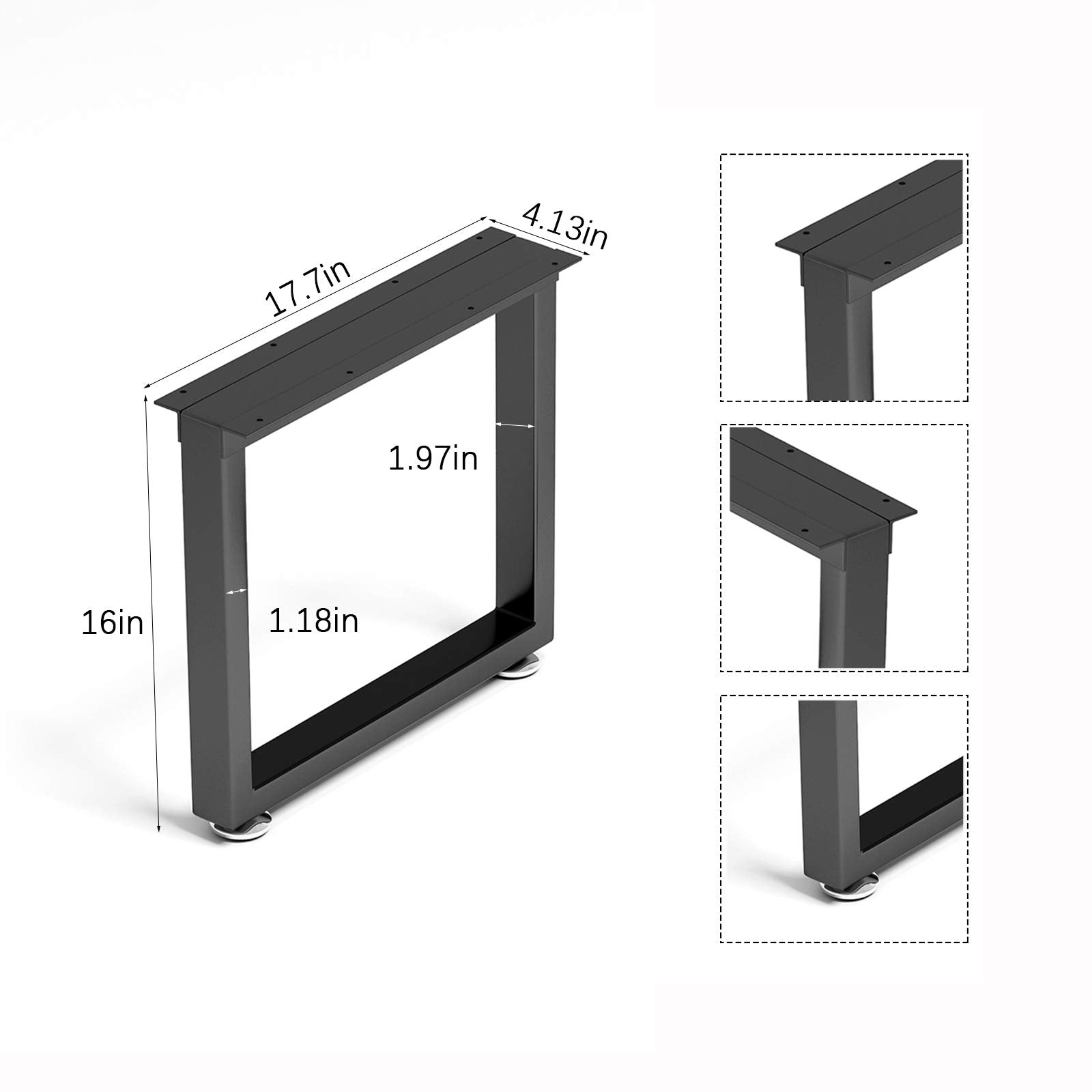 Metal Table Legs 40 cm Height x 45 cm Wide with Adjustable Protector Feet (Bear Up to 360 kg), Black, Set of 2