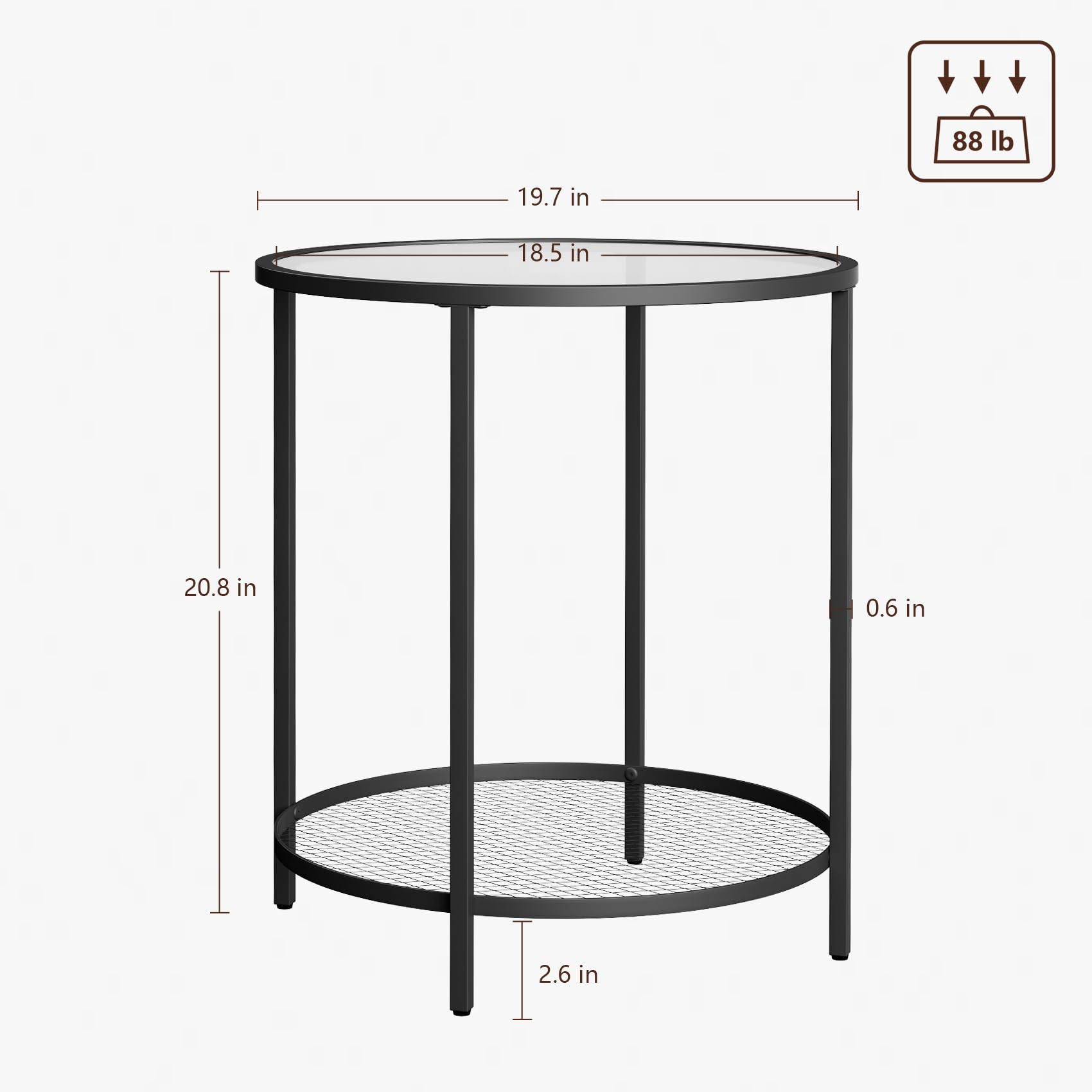 CADANI End Table, Glass Side Table with Open Storage
