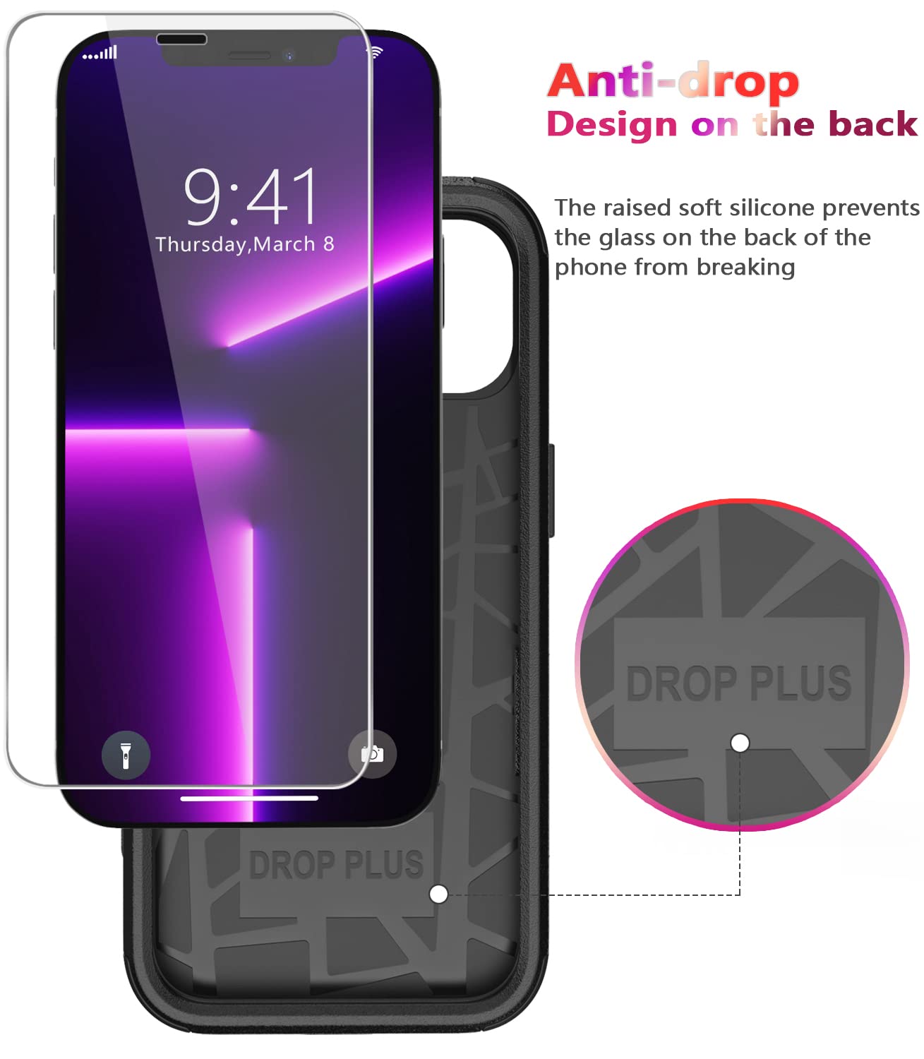 جراب Diverbox مصمم لجهاز iPhone 13 Pro مع واقي شاشة وغطاء عدسة الكاميرا (أسود)