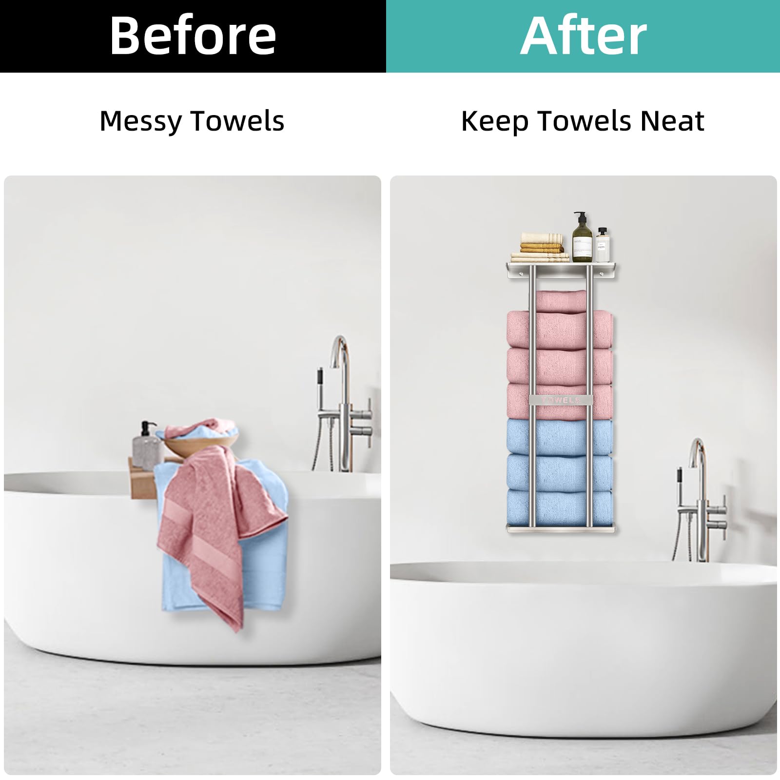 STWWO Bathroom Towel Storage for Bathroom,Wall Towel Rack for Roled Towels