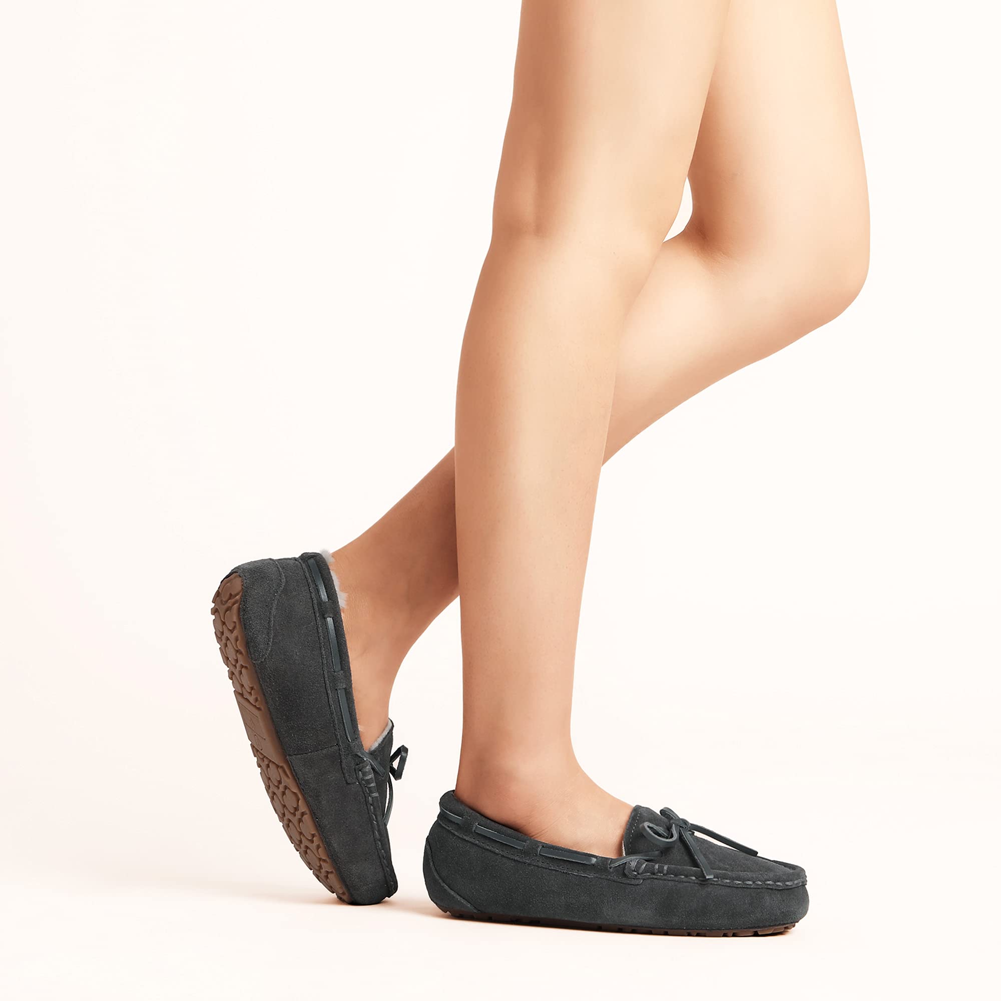 SIZE: 38 - DREAM PAIRS Women's Auzy-02 House Slippers Indoor Outdoor Moccasin Fuzzy Fluffy Furry Loafers Suede Leather Warm Shoes Size 6.5-7, Grey