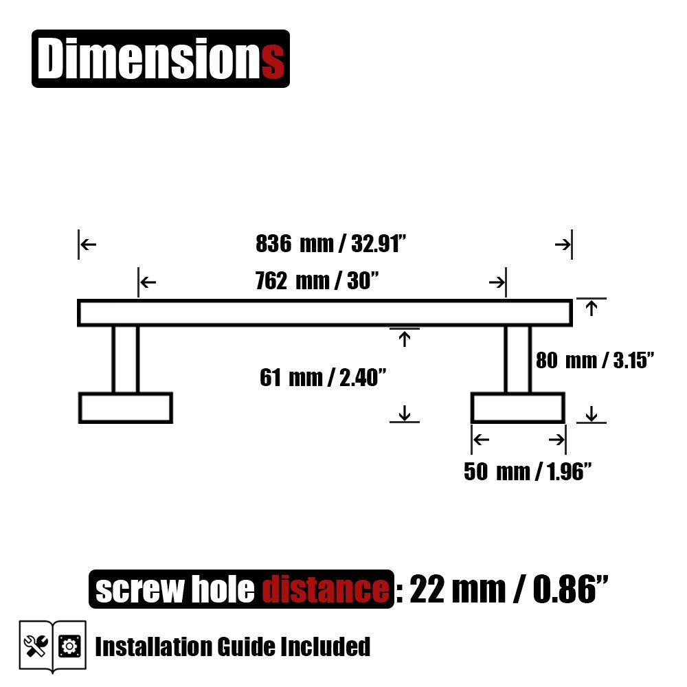 JQK Bath Towel Bar, 30 Inch 304 Stainless Steel Thicken 0.8mm Single Towel Rack for Bathroom, Towel Holder (Brushed Finished) Wall Mount, 32.91 in Total Length, TB110L30-BN