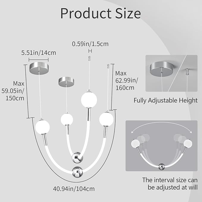 Modern Chrome Chandelier Hanging Fixture Light for Kitchen Island Industrial Iron Pendant Light with Milk White Globe Pendant Lighting for Living Room Bedroom Entryway (2 Light)