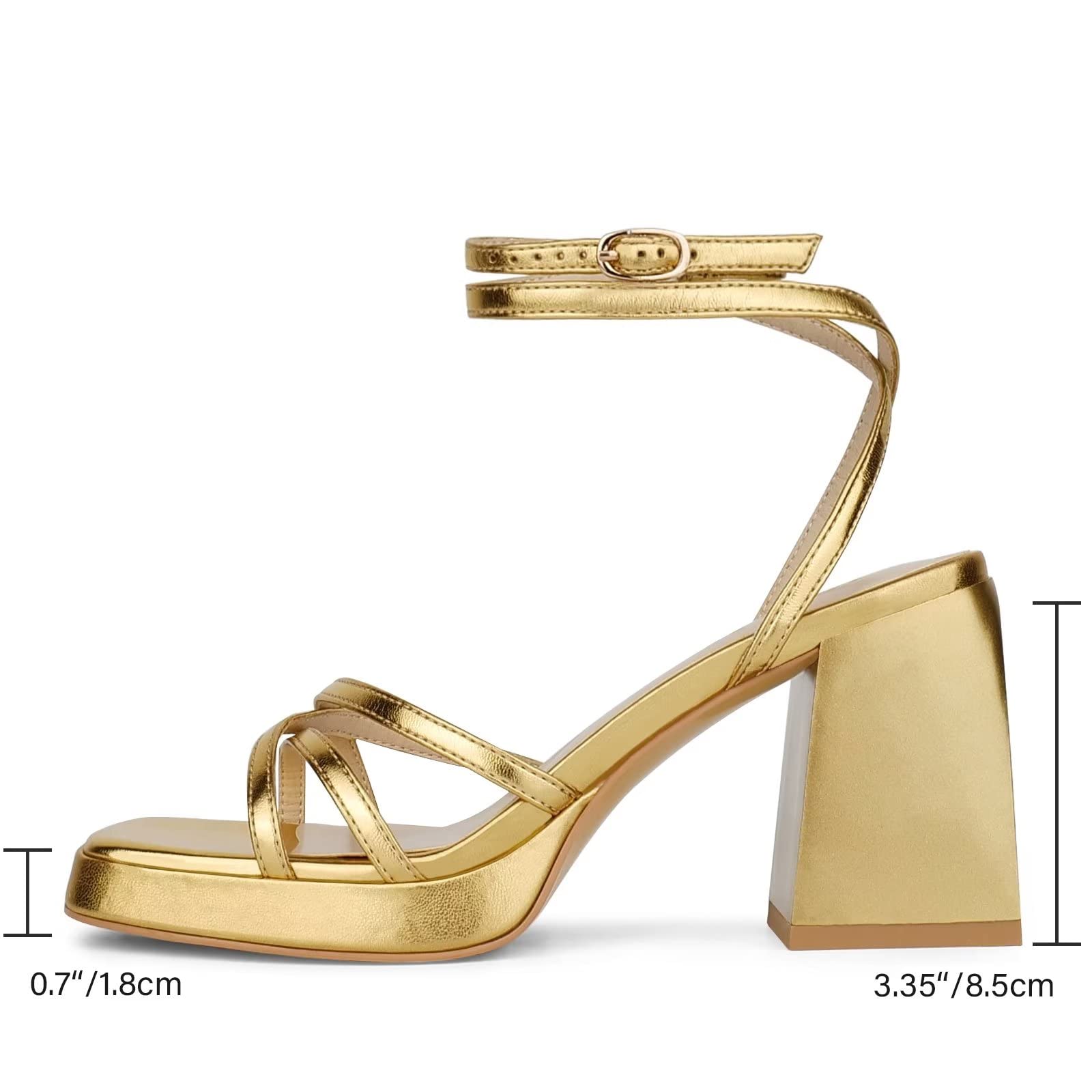 SIZE: 40.5 - ISNOM Lace Up Heels for Women Platform Heels, Low Chunky Strappy Heels for Women with Square Toe