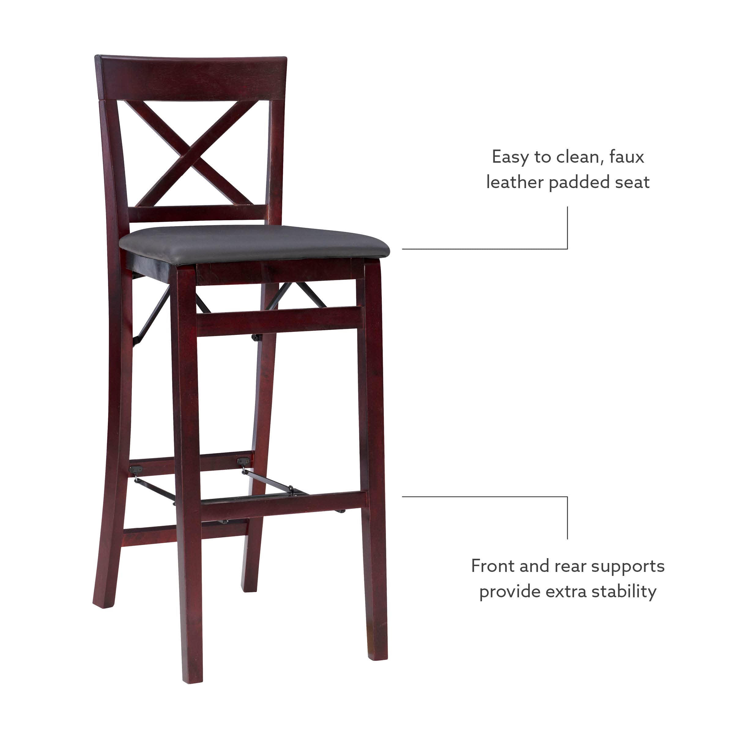 Linon Triena X Back Folding Bar Stool, Merlot/Brown
