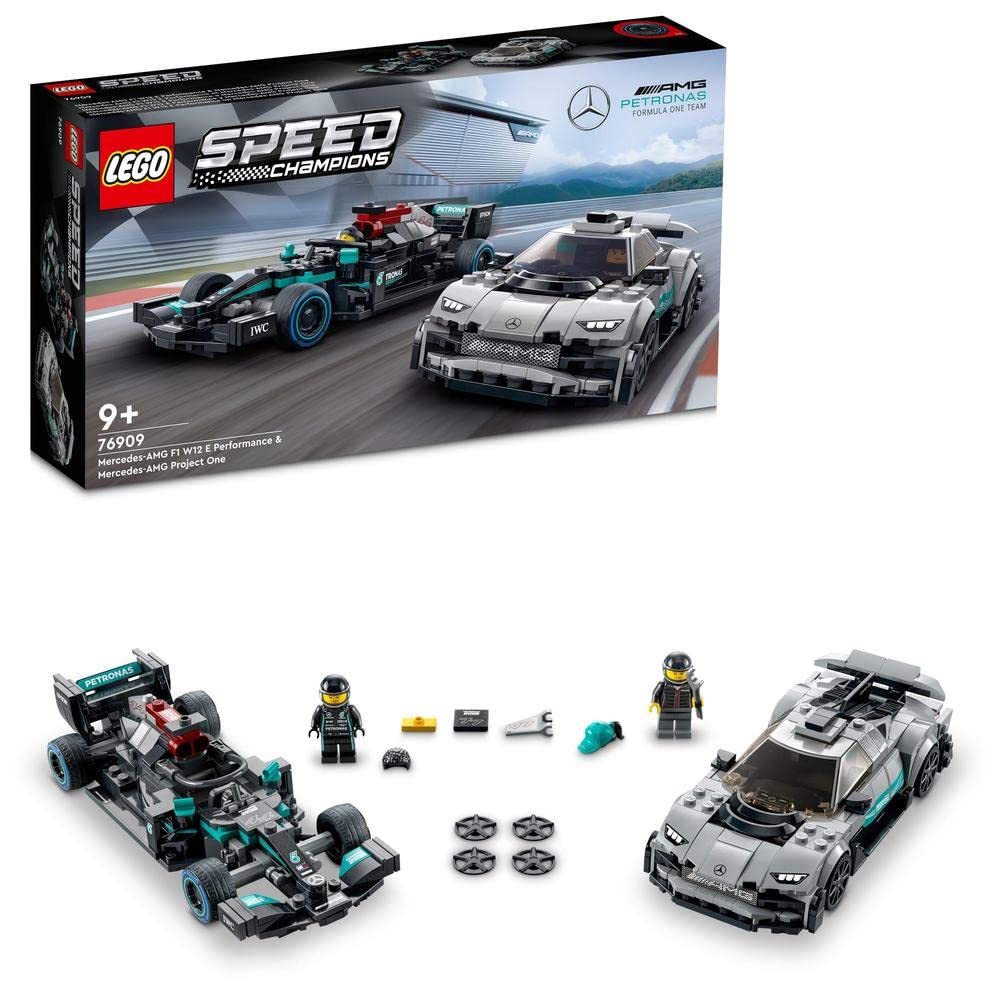 LEGO Speed Champions Mercedes-AMG F1 W12 E Performance & Mercedes-AMG Project One, Race Car Building Blocks Kit, Age 9+, 76909 (564 Pieces)