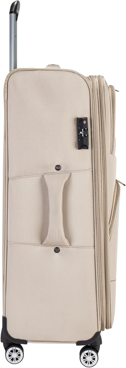 Pierre Cardin Softside Luggage Set of 3 Extra Large Size, Premium and Lightweight Fabric Material Suitcase, ANTI Theft Double Zipper, Expandable, 4 Double Wheels (Beige)