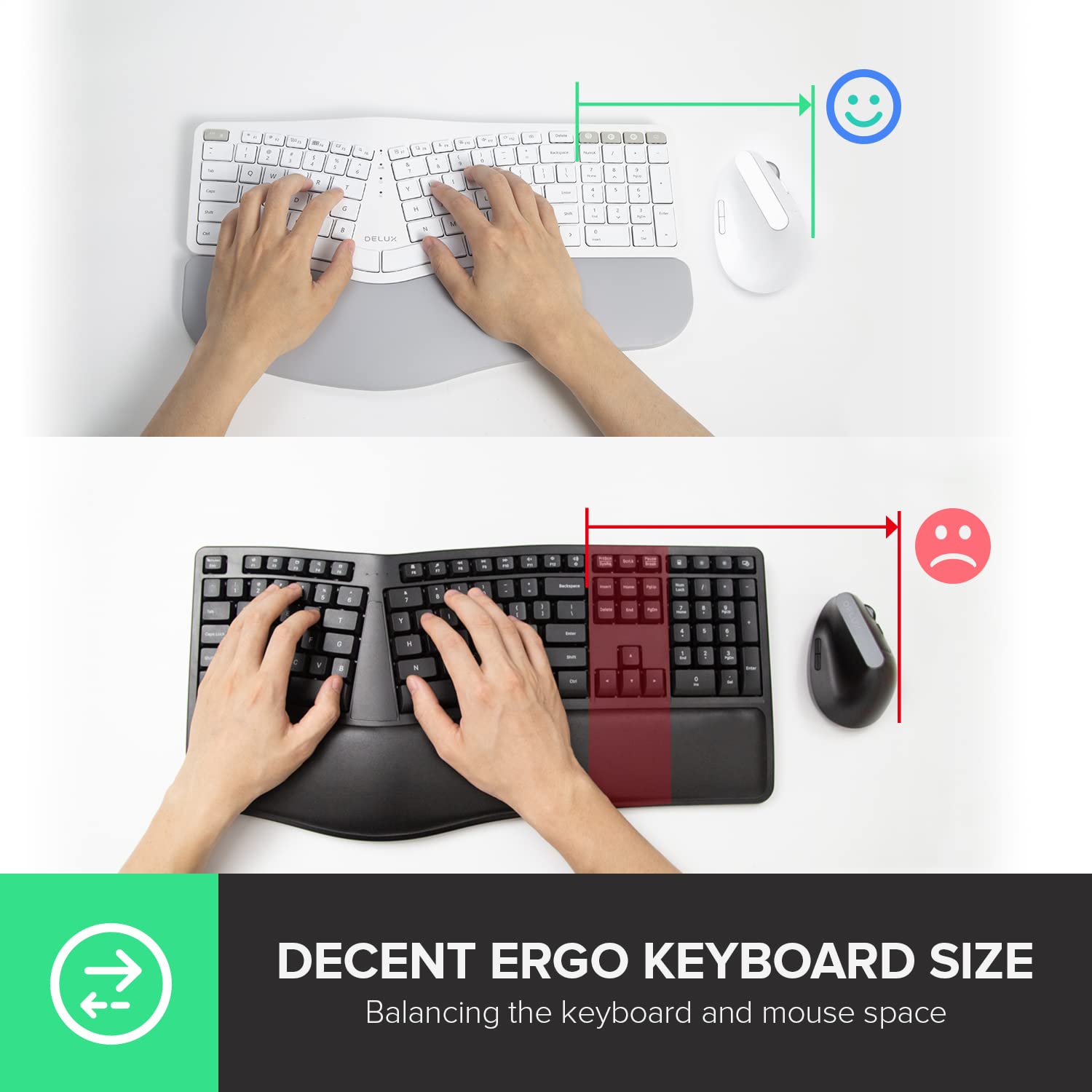 DeLUX Upgraded Ergonomic Wireless Ergo Split Keyboard with Backlit