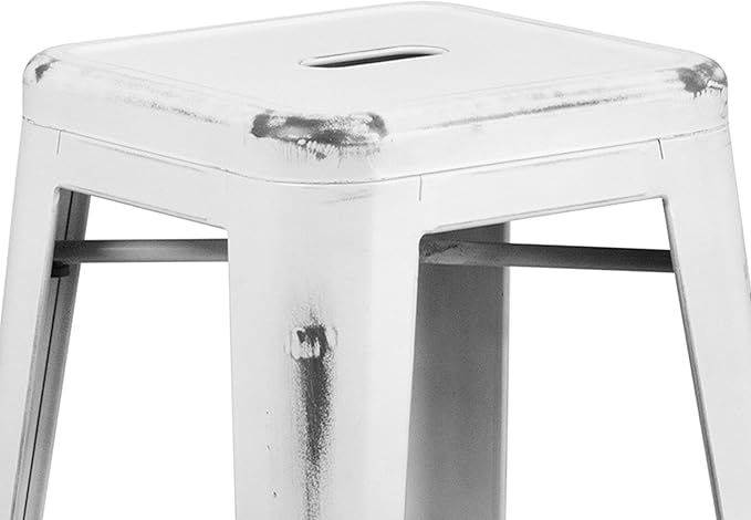 Flash Furniture Kai Commercial Grade 30" High Backless Distressed White Metal Indoor-Outdoor Barstool