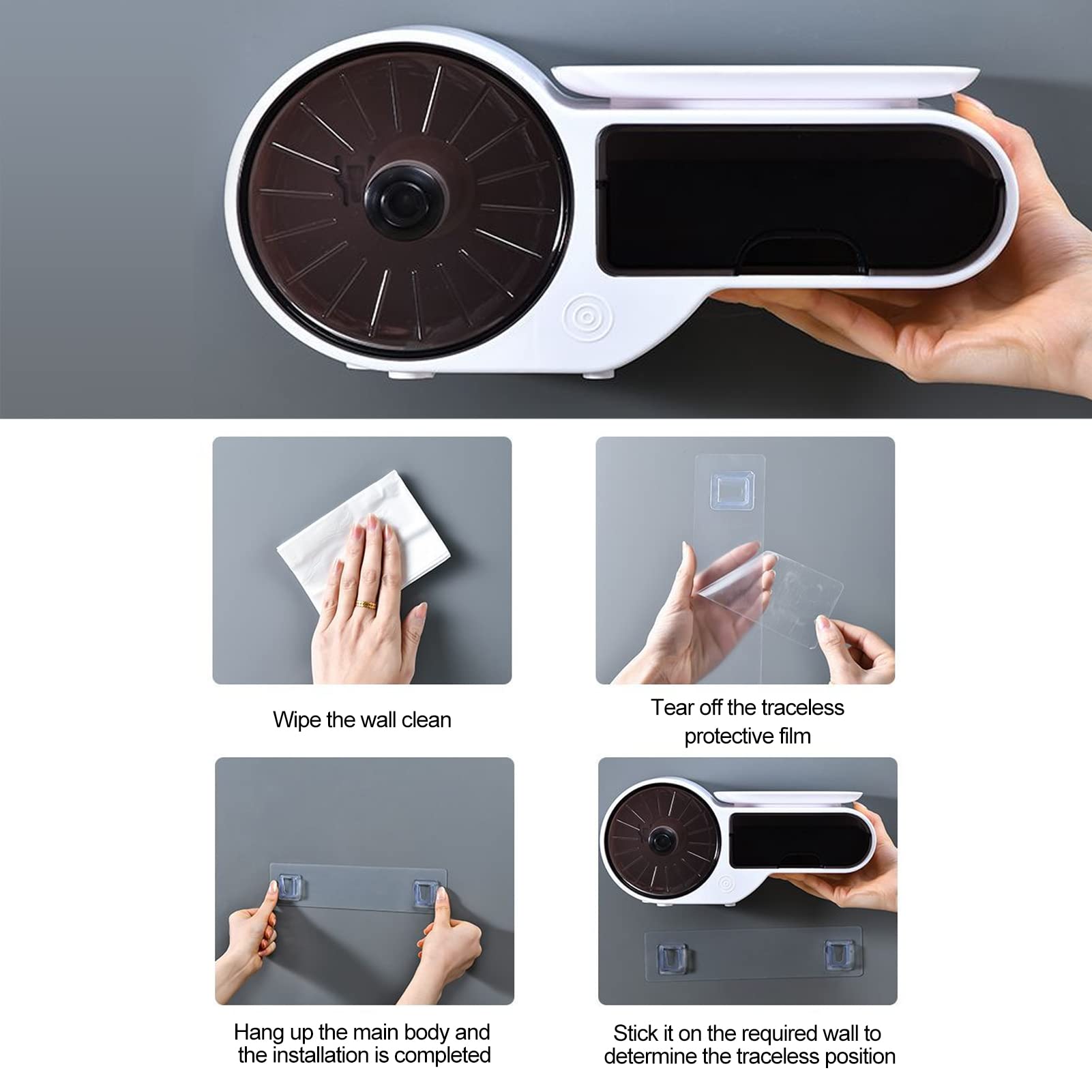 Sealed - DAYONG Paper Towel Dispenser .Wall Mount Self-Adhesive with Storage Box.Toilet Paper Holder Waterproof and Rust for Bathroom, Kitchen