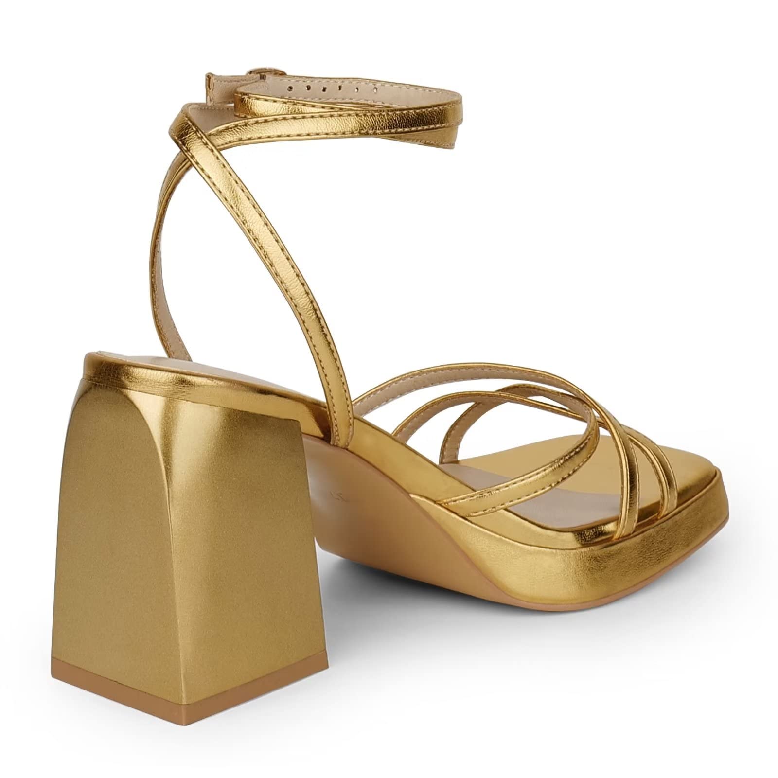 SIZE: 40.5 - ISNOM Lace Up Heels for Women Platform Heels, Low Chunky Strappy Heels for Women with Square Toe
