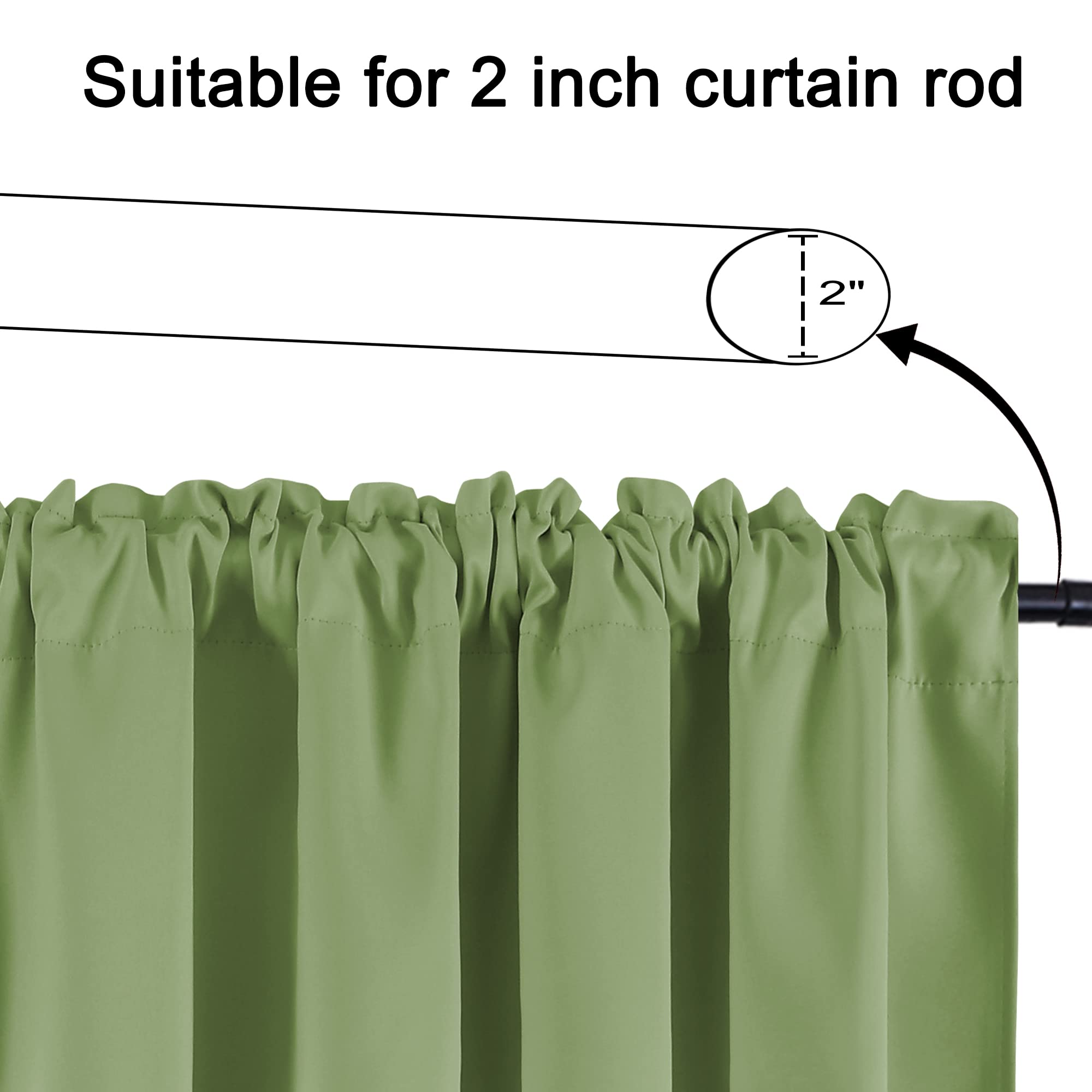 KEQIAOSUOCAI Sage Green Window Valance 72 Inch by 16 Inch for Kids Room - Rod Pocket Room Darkening 16 Inch Curtain Valance for Bedroom Living Room Basement 1 Panel 72Wx16L