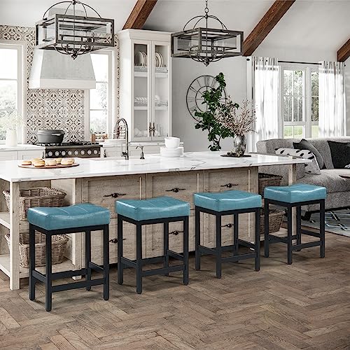 KATDANS Bar Stools Set of 2, 60 cm Counter Height Saddle Bar Stools, Green