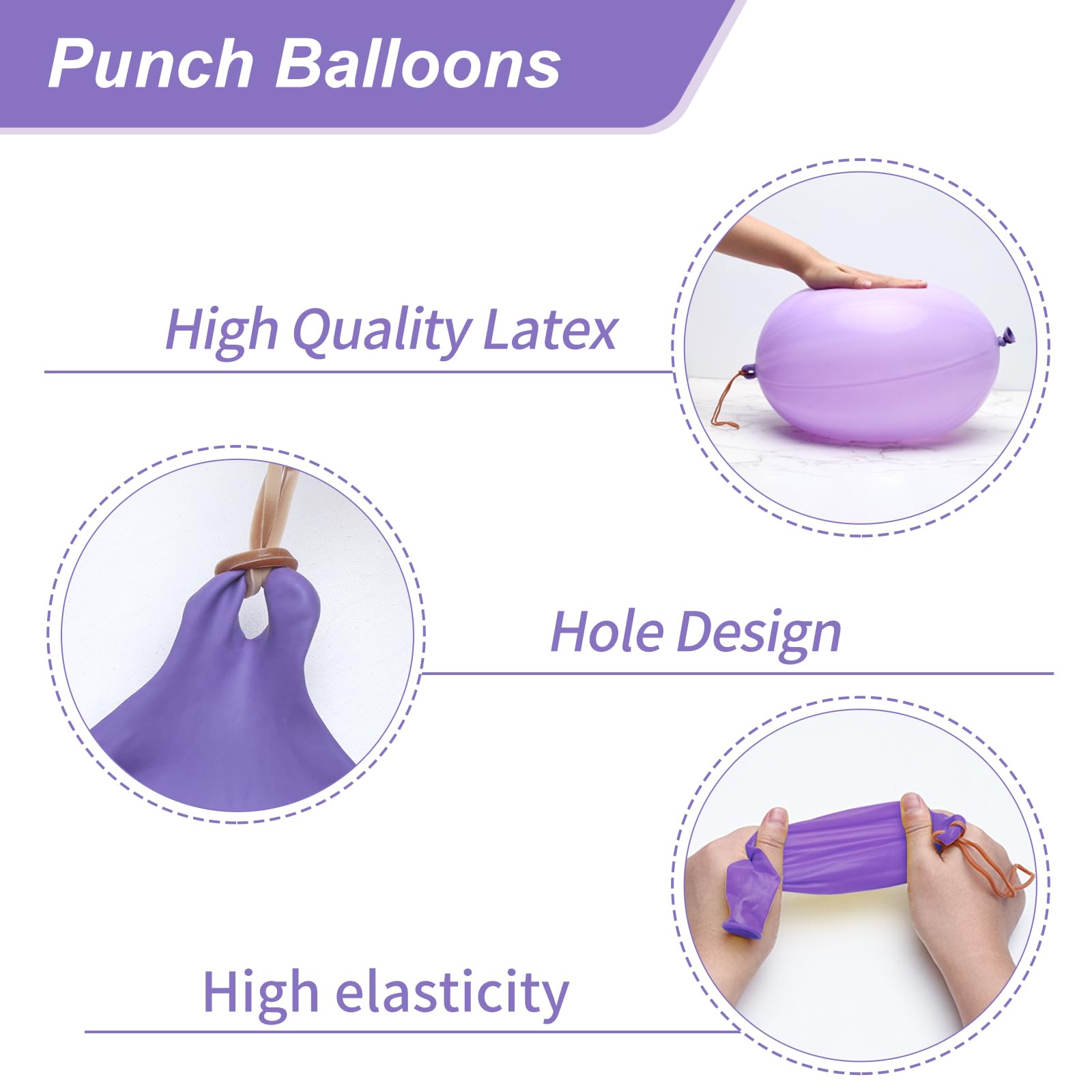 RUBFAC 75pcs Punch Balloons Punching Balloon Heavy Duty Party Favors For Kids, Bounce Balloons with Rubber Band Handle for Birthday Party