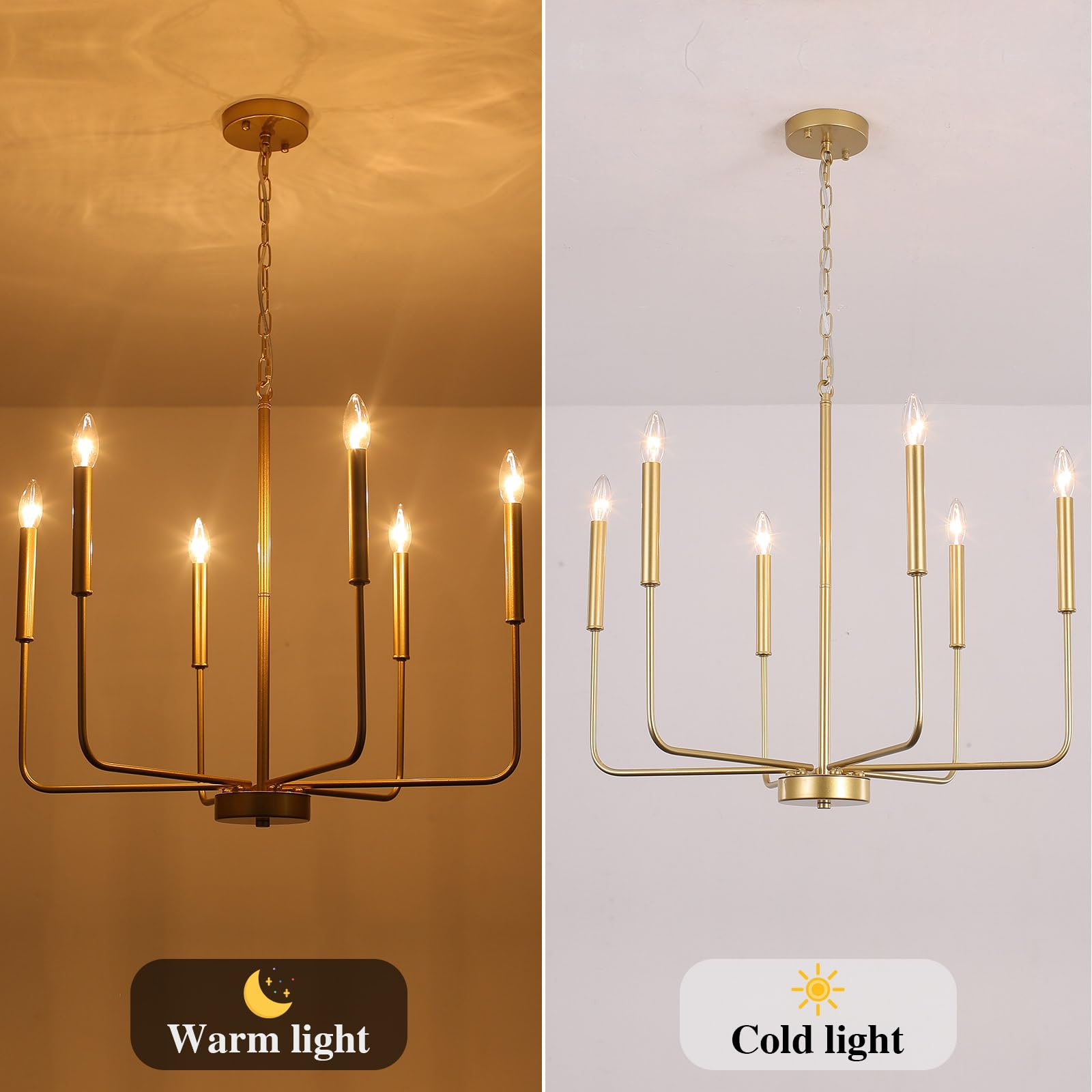 ETONIMERR Gold Chandelier Light Fixtures Ceiling Hanging Modern Farmhouse Chandelier for Dining Room, Candle Gold Pendant Light for Kitchen Island Living Room Foyer Bedroom