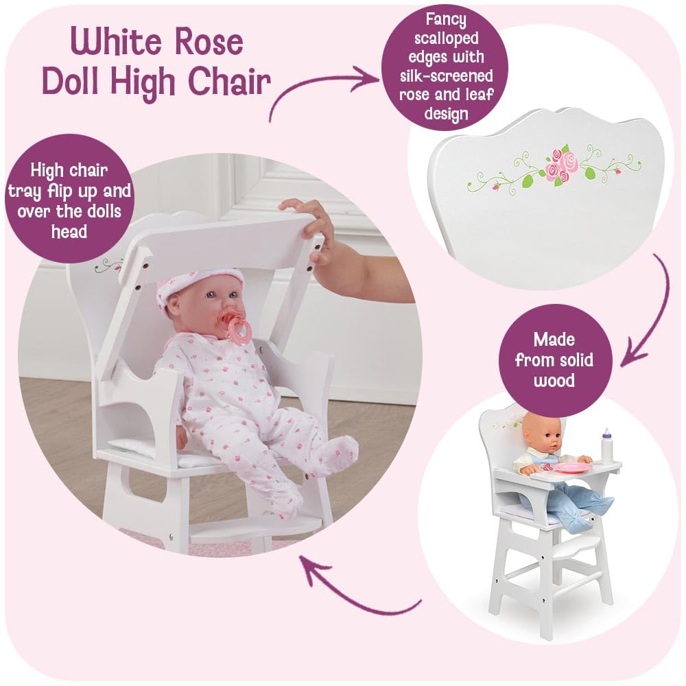Badger Basket White Rose Doll High Chair (fits American Girl dolls), White Rose
