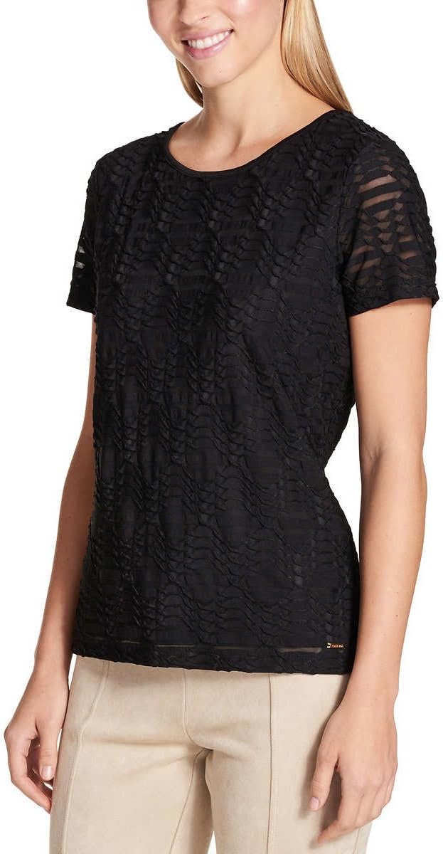 SIZE: M - Calvin Klein Women's Stretch Textured Shirt (Black, Medium)